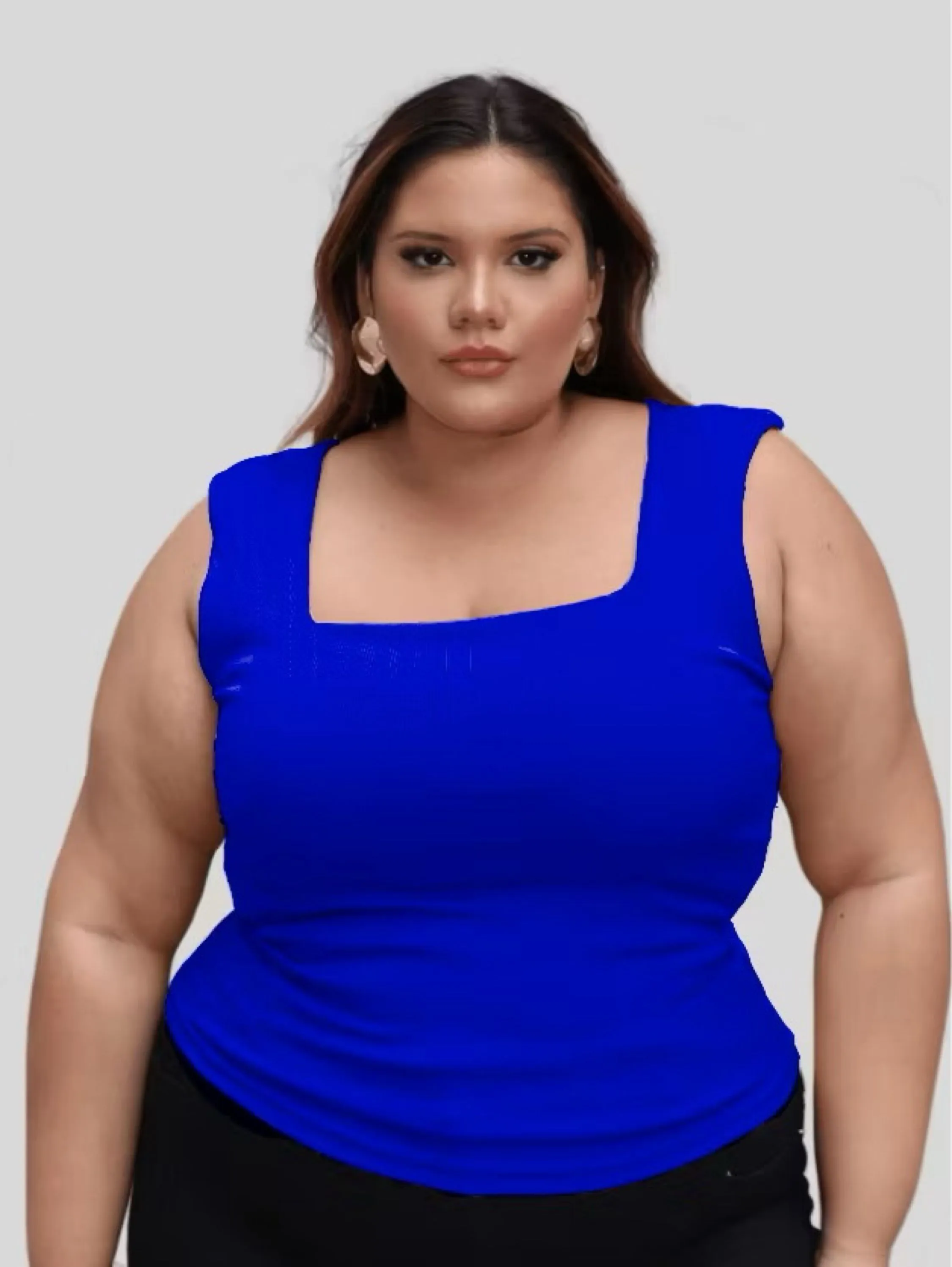 Blusa Regata Ribana Plus Size Decote Quadrado