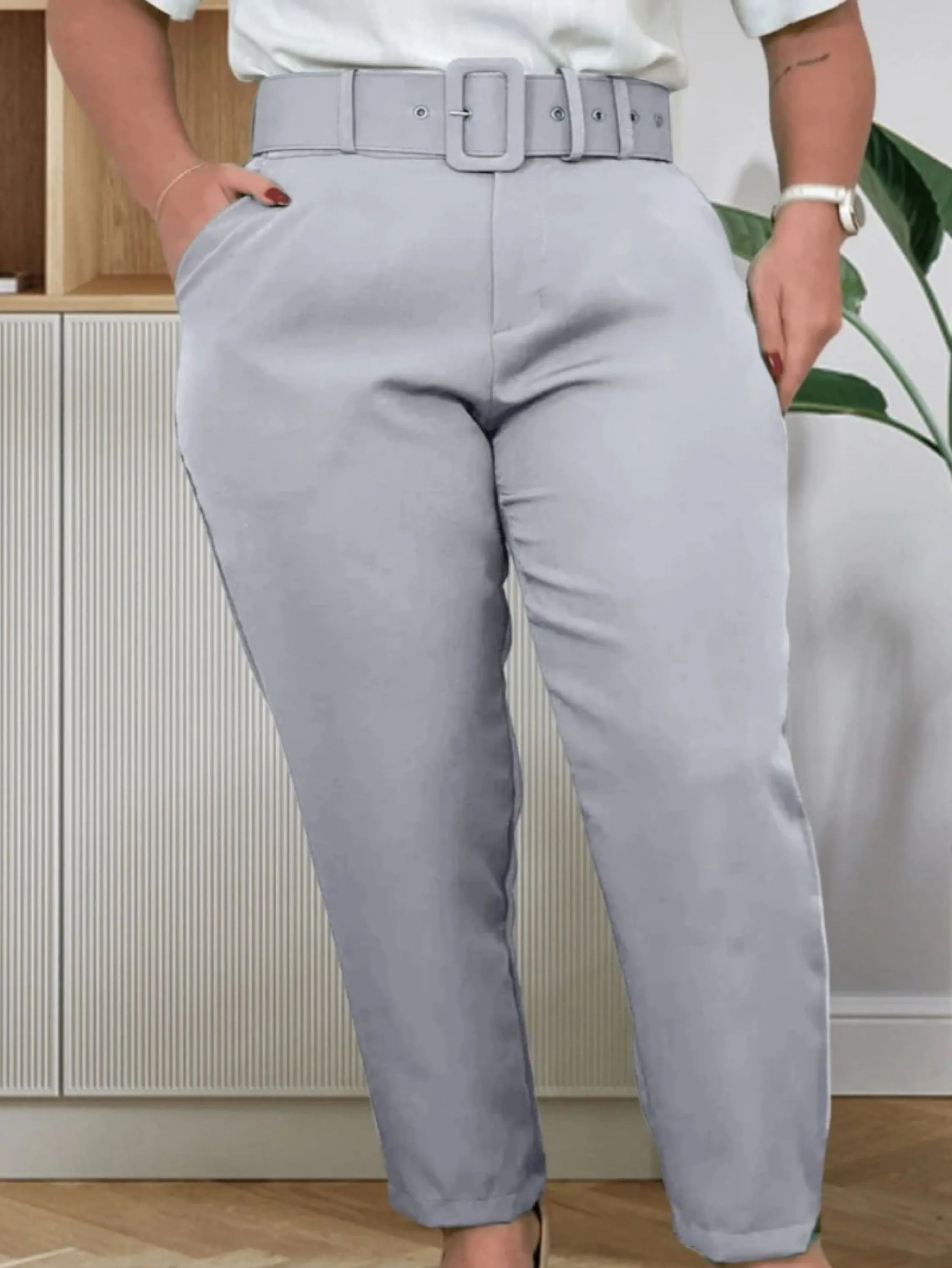 Calça Plus Size Alfaiataria Com Cinto G1 G2 G3