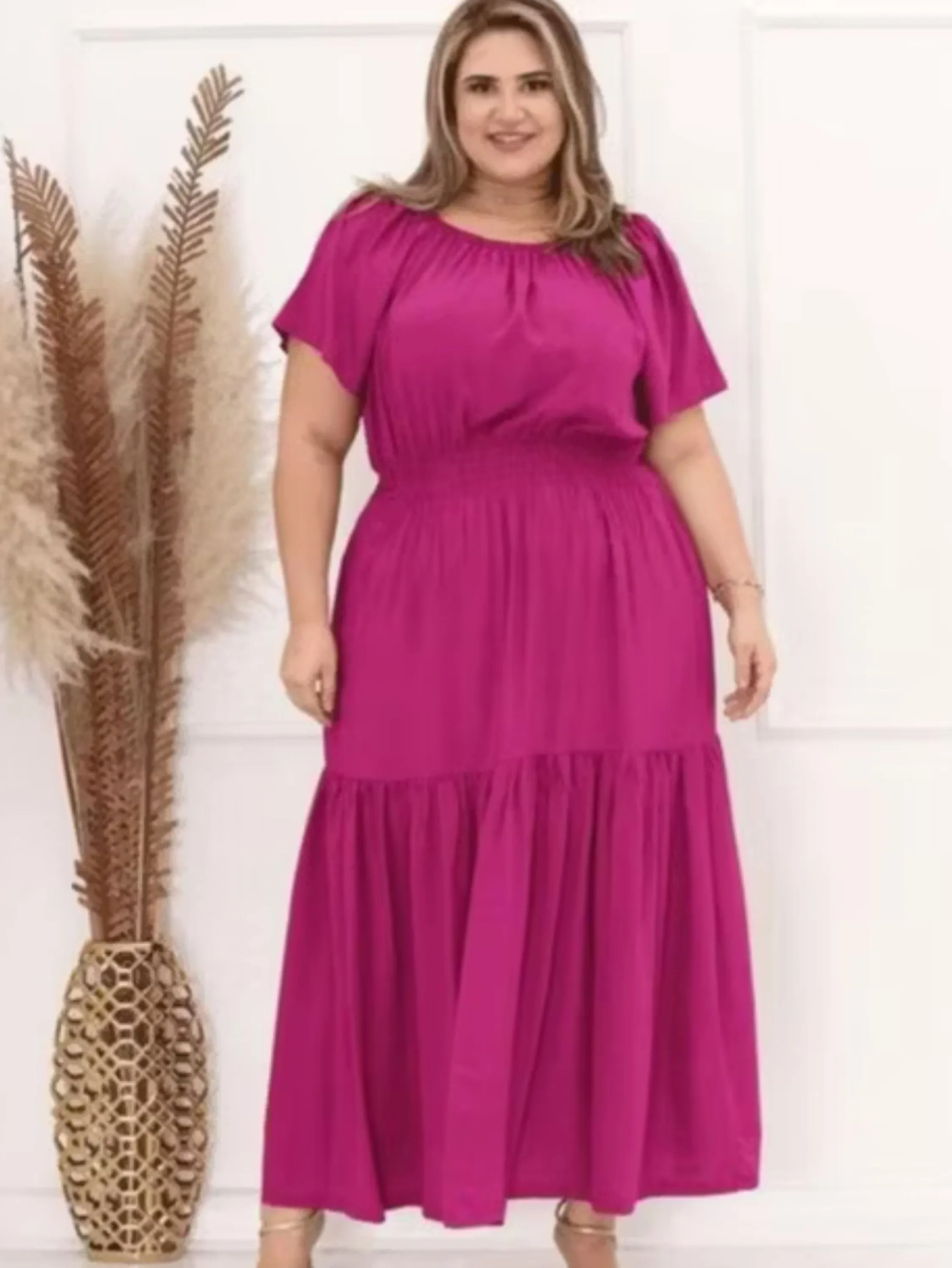 Vestido Longo Ombro a Ombro Plus Size Ciganinha