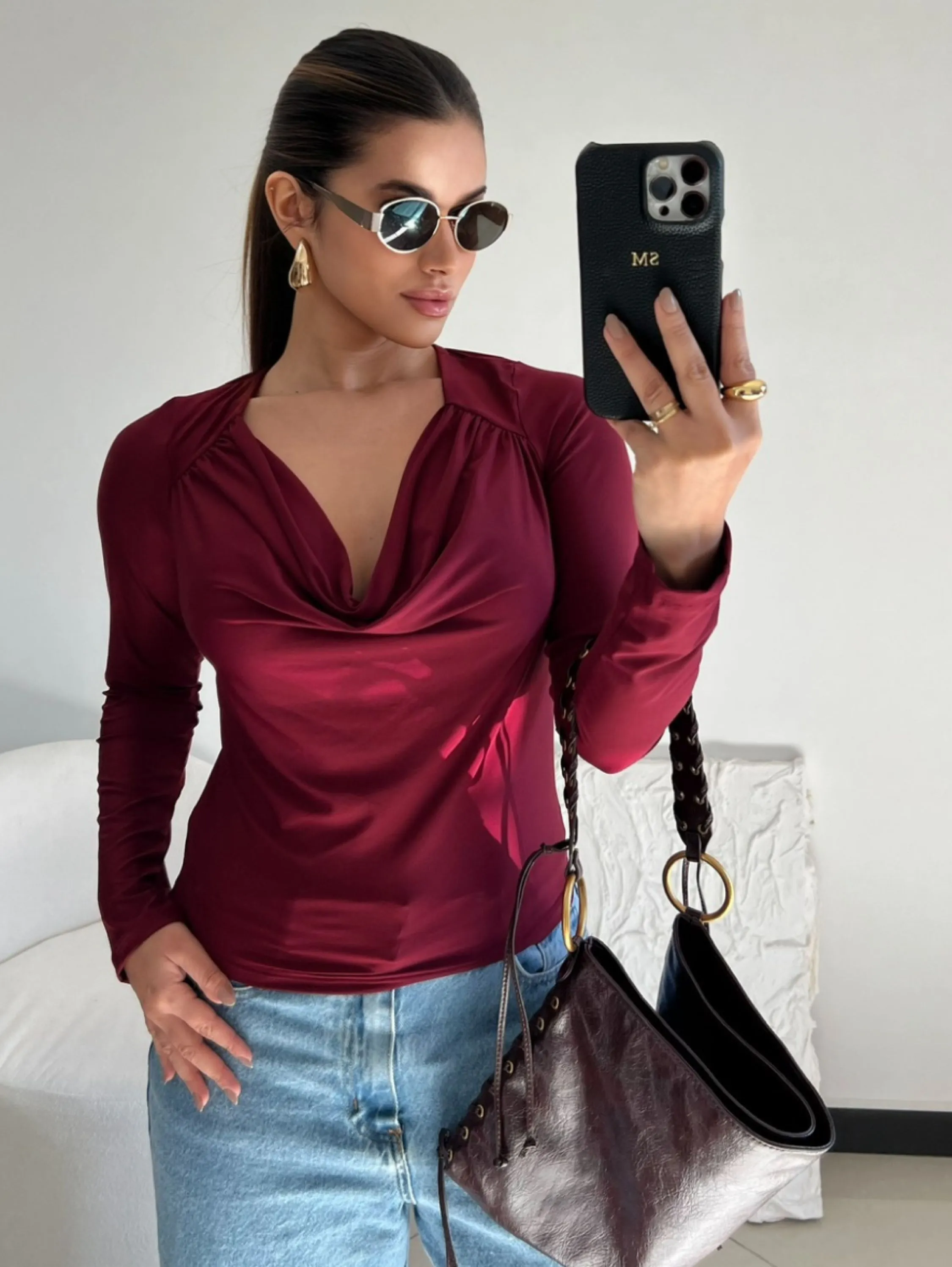 Blusa Selena Manga Longa Malha Romântic