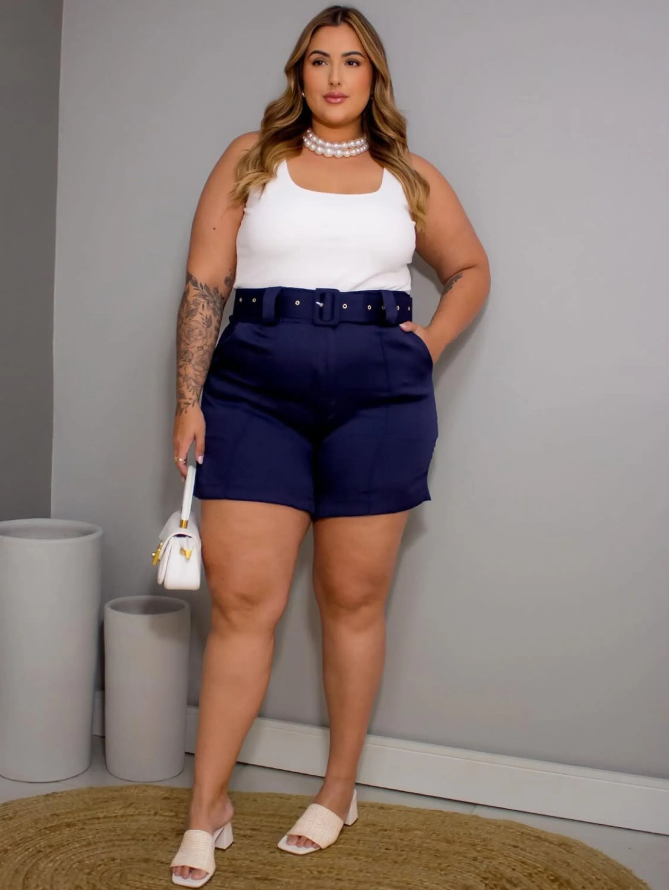 Short Plus Size Alfaiataria Com Cinto G1, G2 e G3