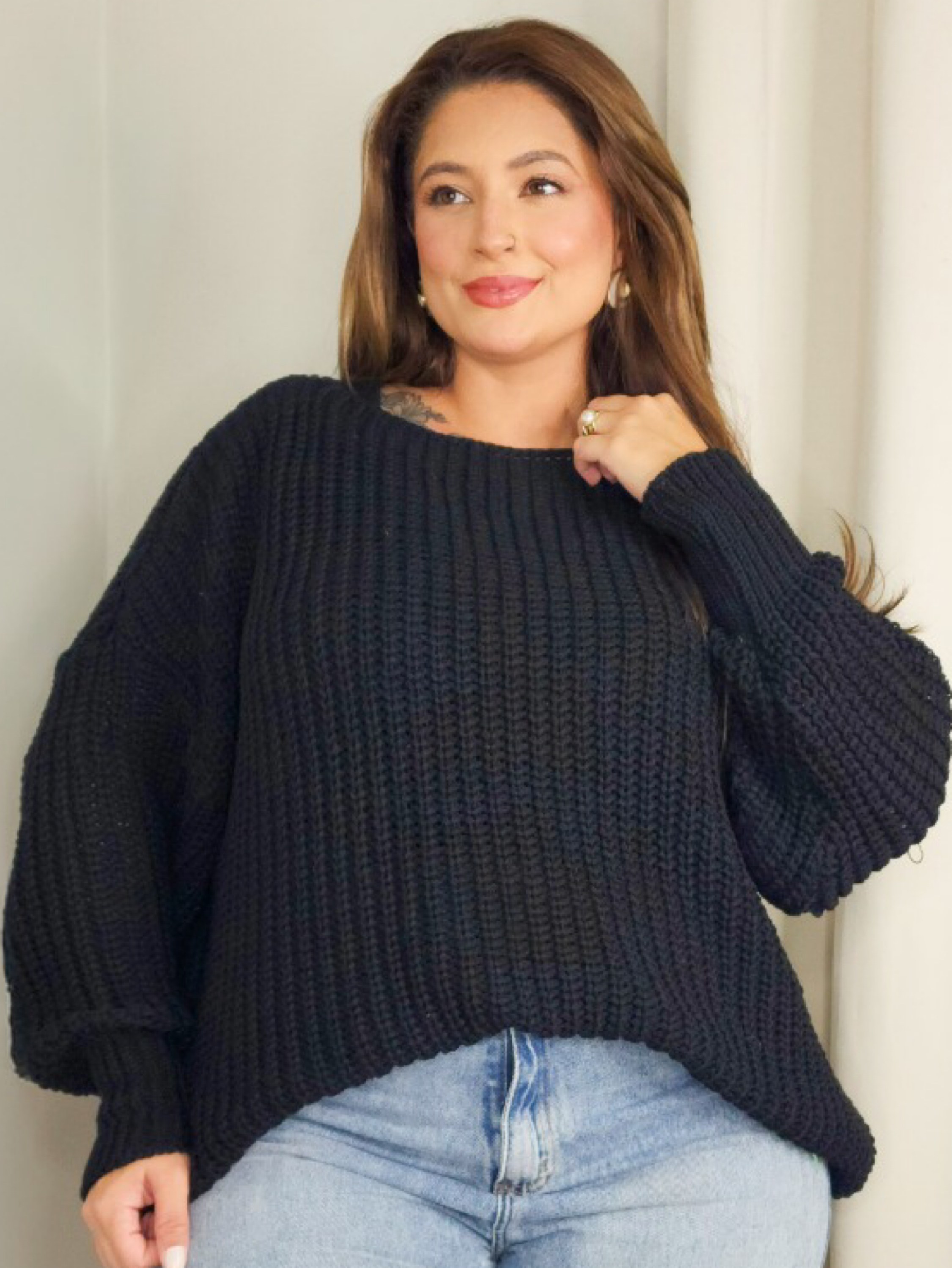 Blusa tricot feminino manga longa lã plus size inverno