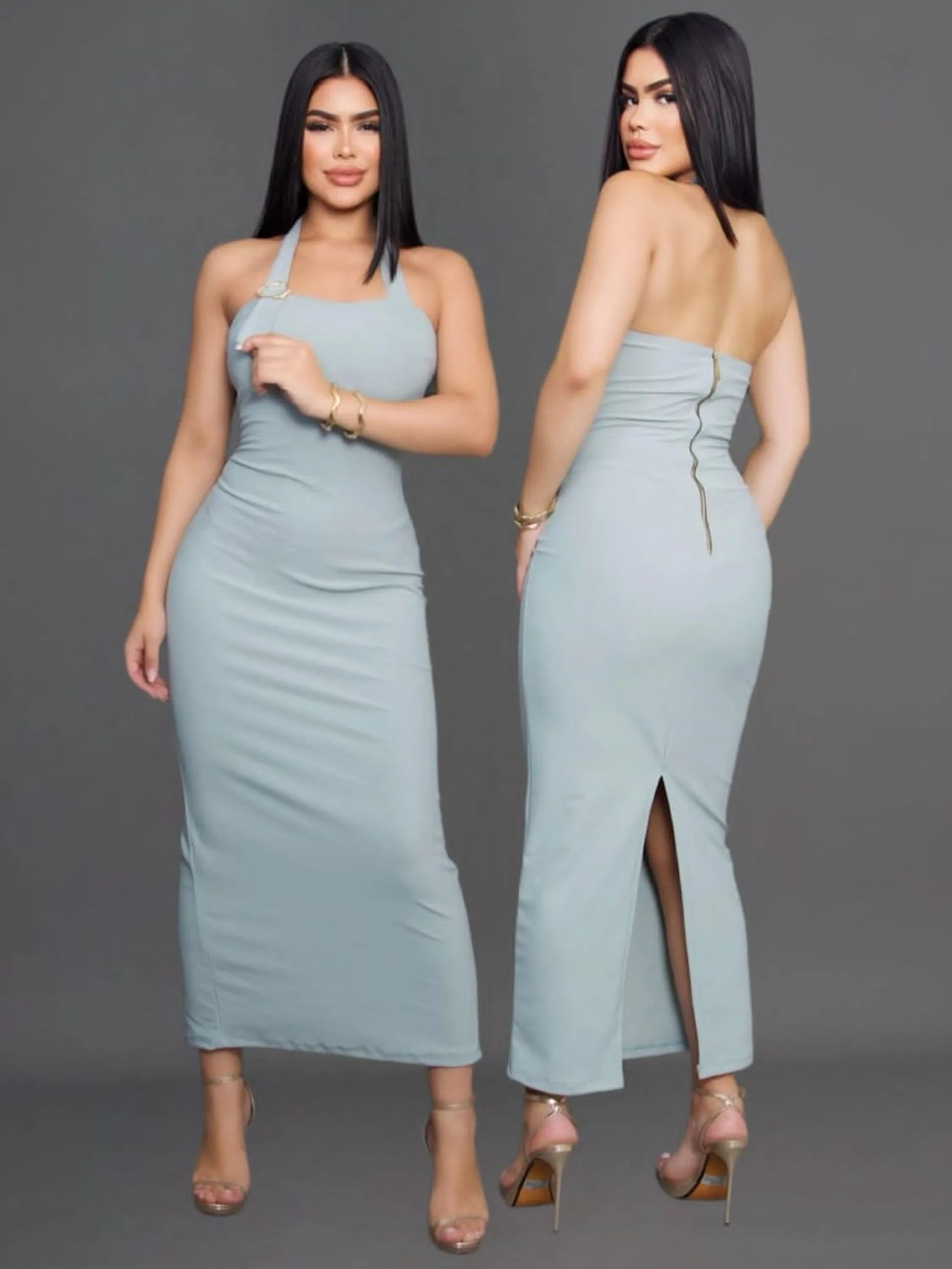 Vestido longo com zíper nas costas
