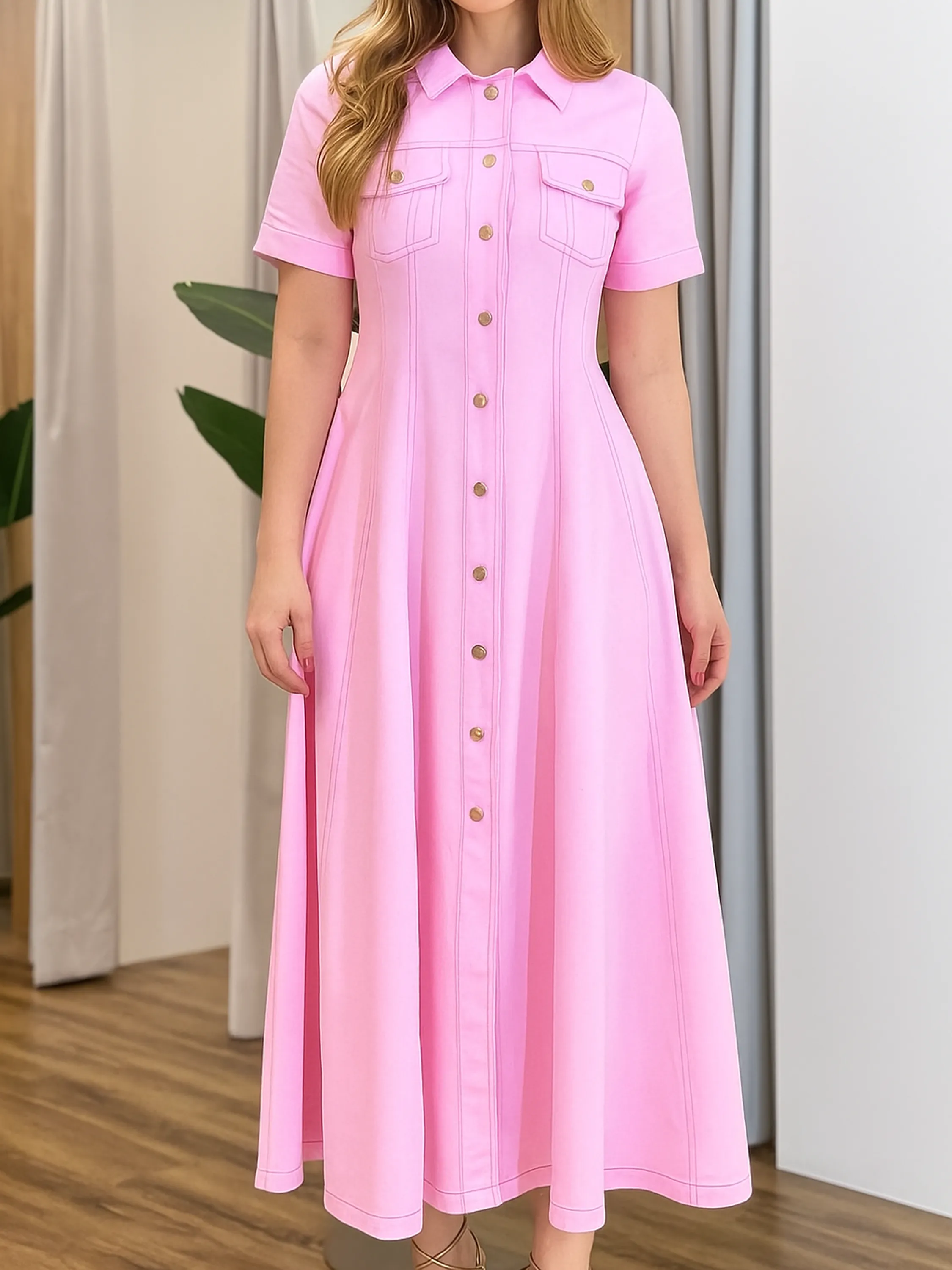 Vestido manguinha botão longo