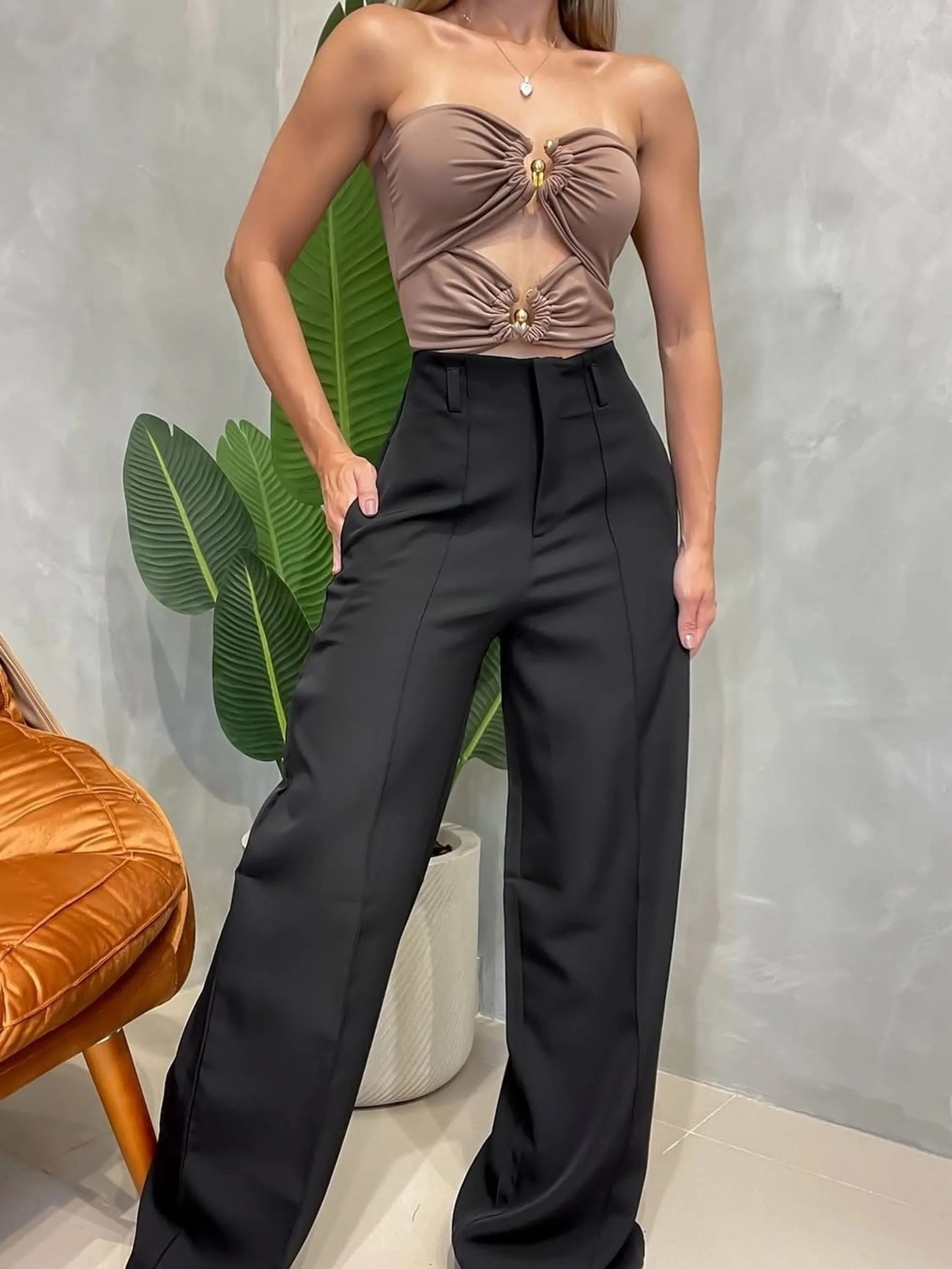 Calça Pantalona Estilo zara com passador