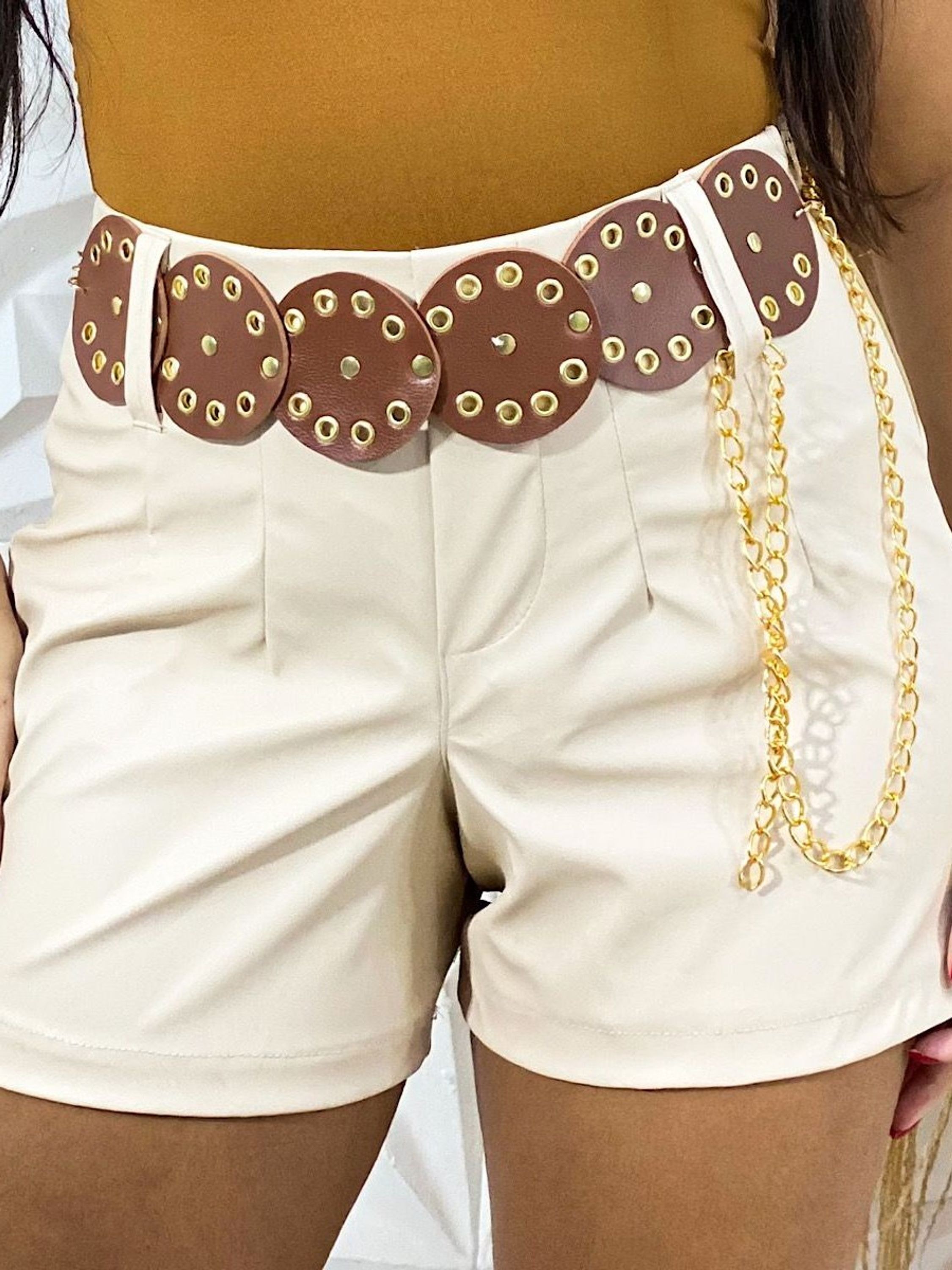 Shorts couro cinto boho