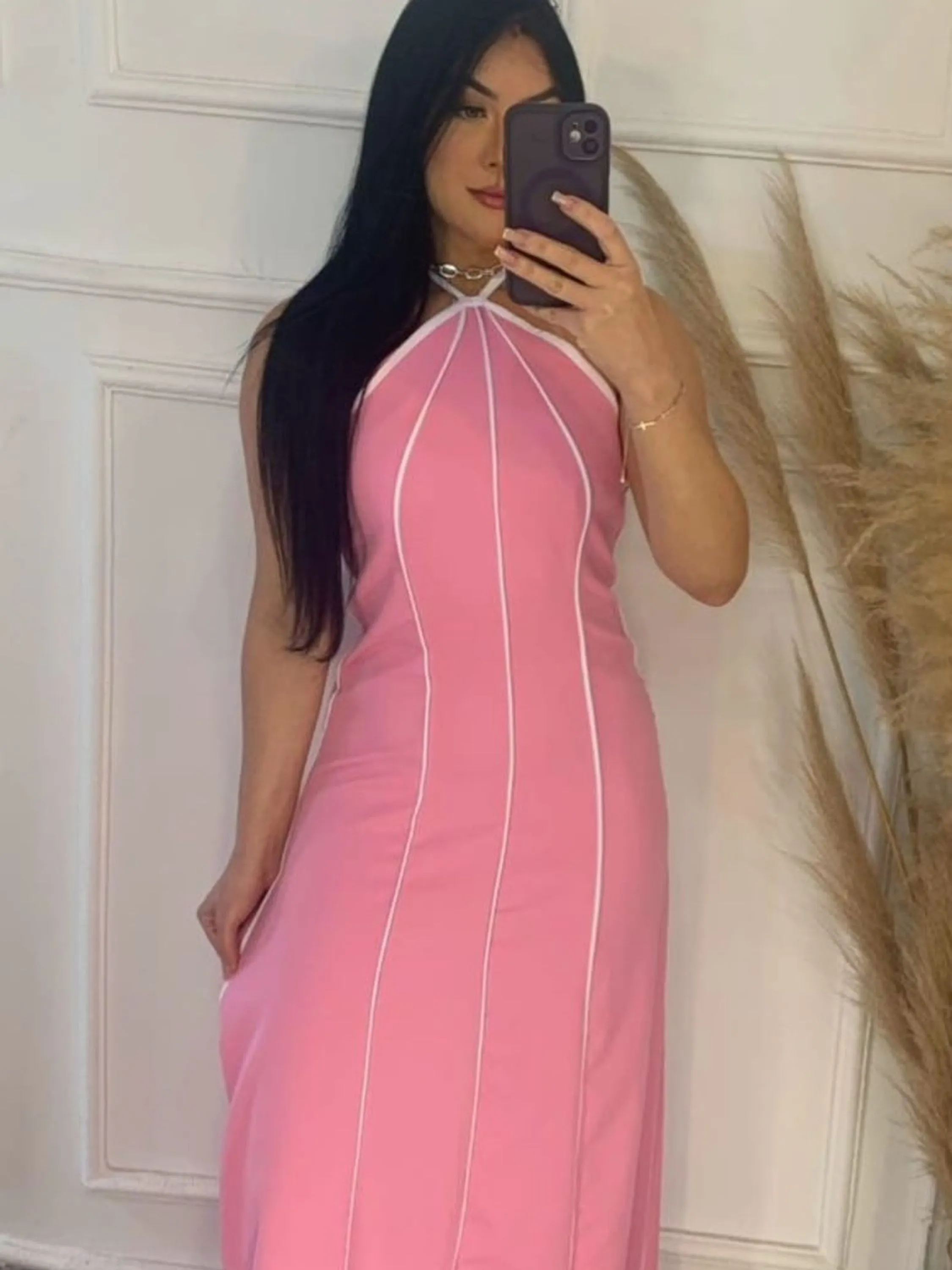 Vestido longo forrado listra