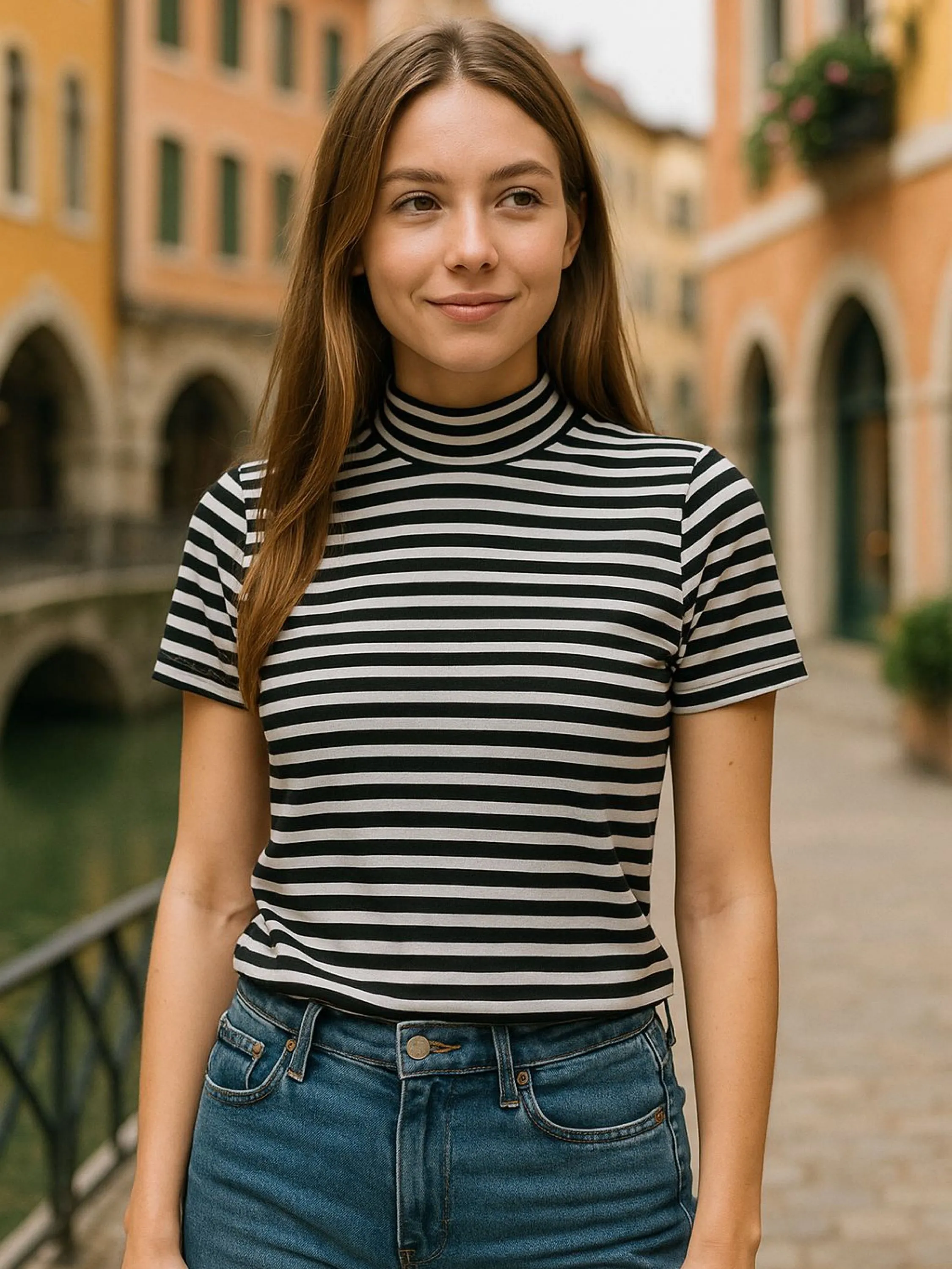 Blusa gola alta listrada