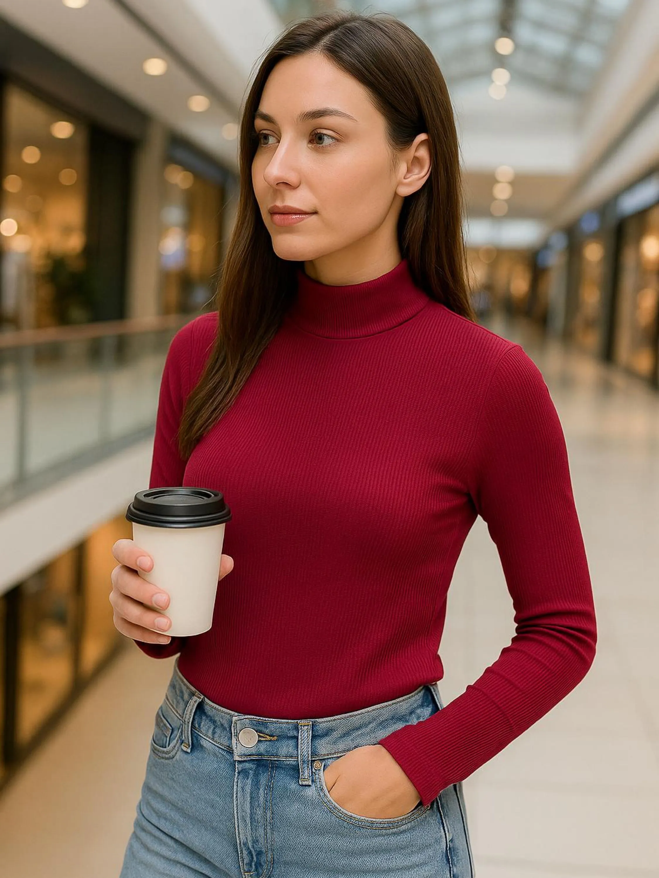Blusa manga longa gola alta
