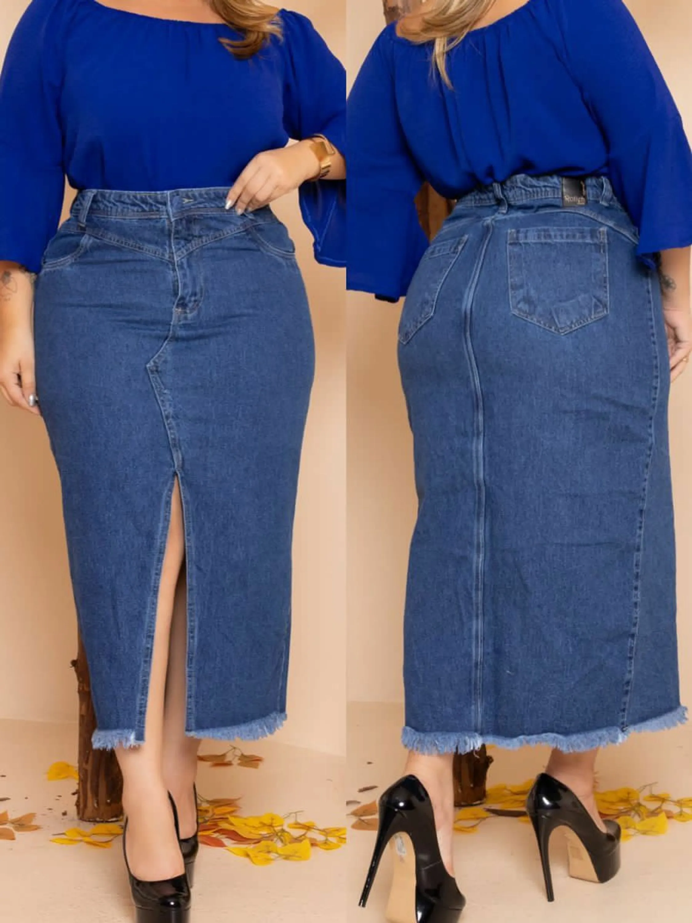 Saia midi plussize jeans