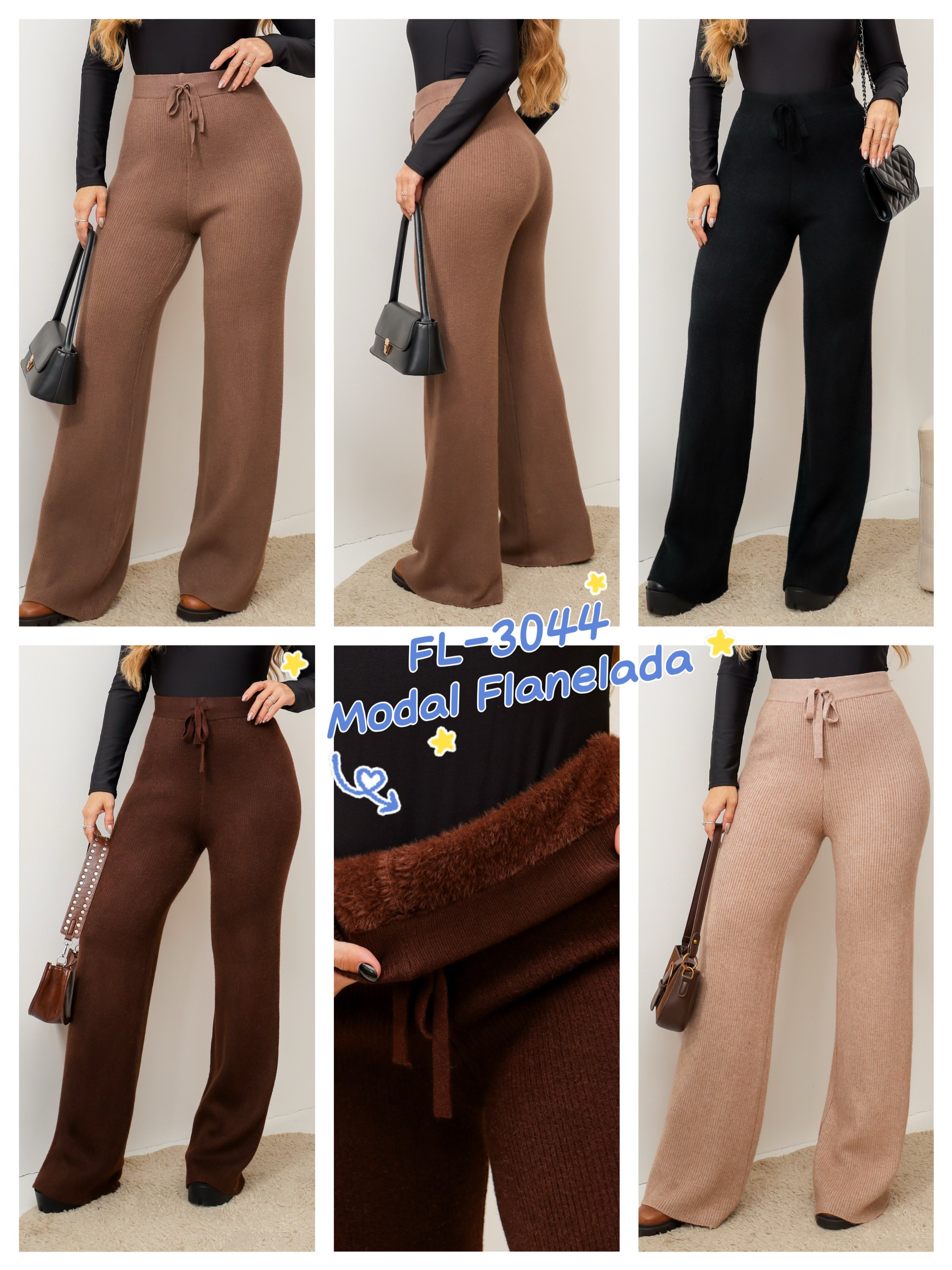 Calça pantalona de modal flanelada importado 3044