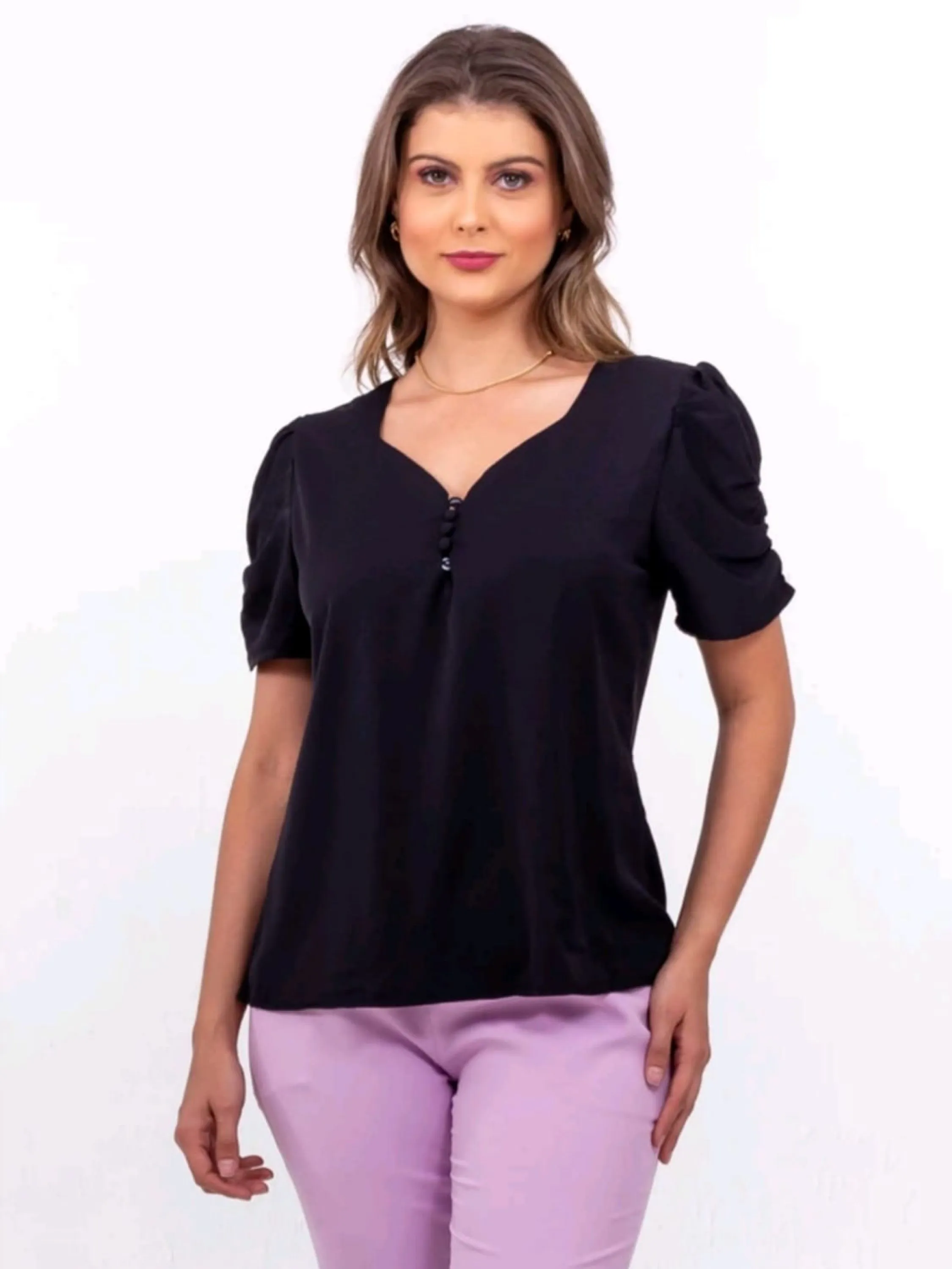 Blusa manga curta de crepe promoção 3358
