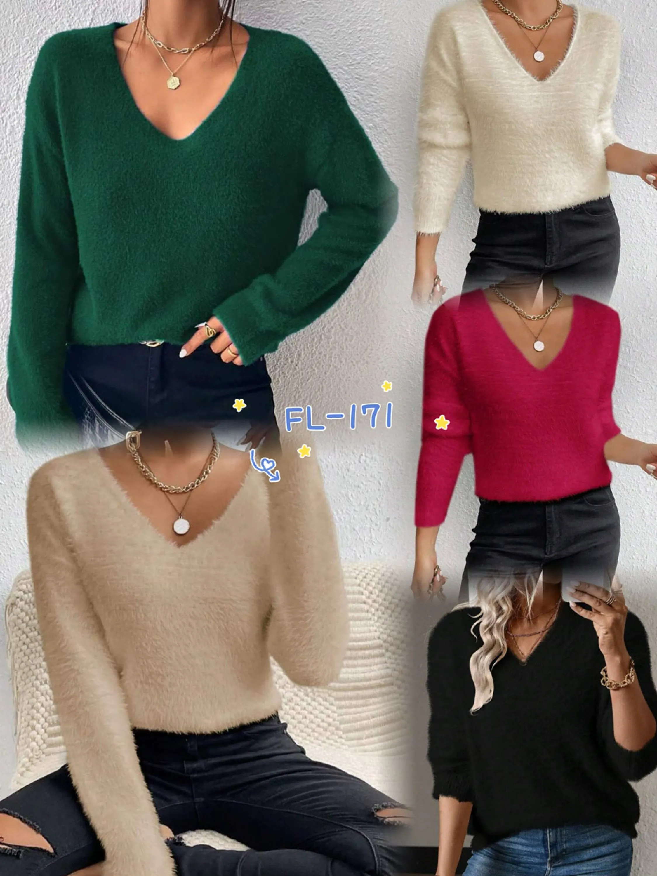 Blusa Pelinho Grosso Decote V importado Flora 171