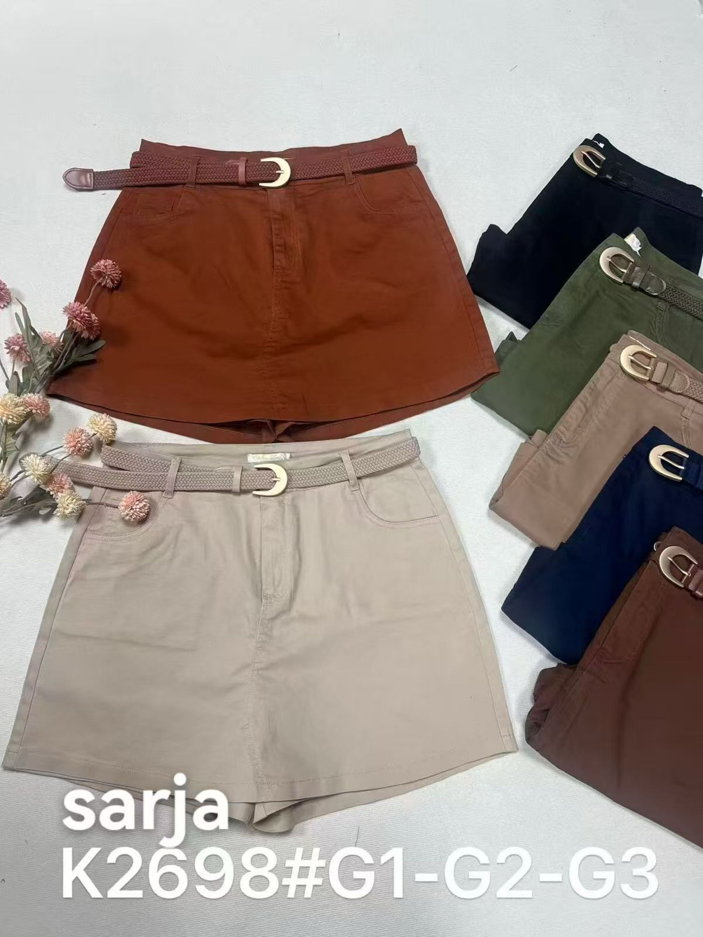 Plus Size Short - Saia de sarja com elastano com cinto 2698