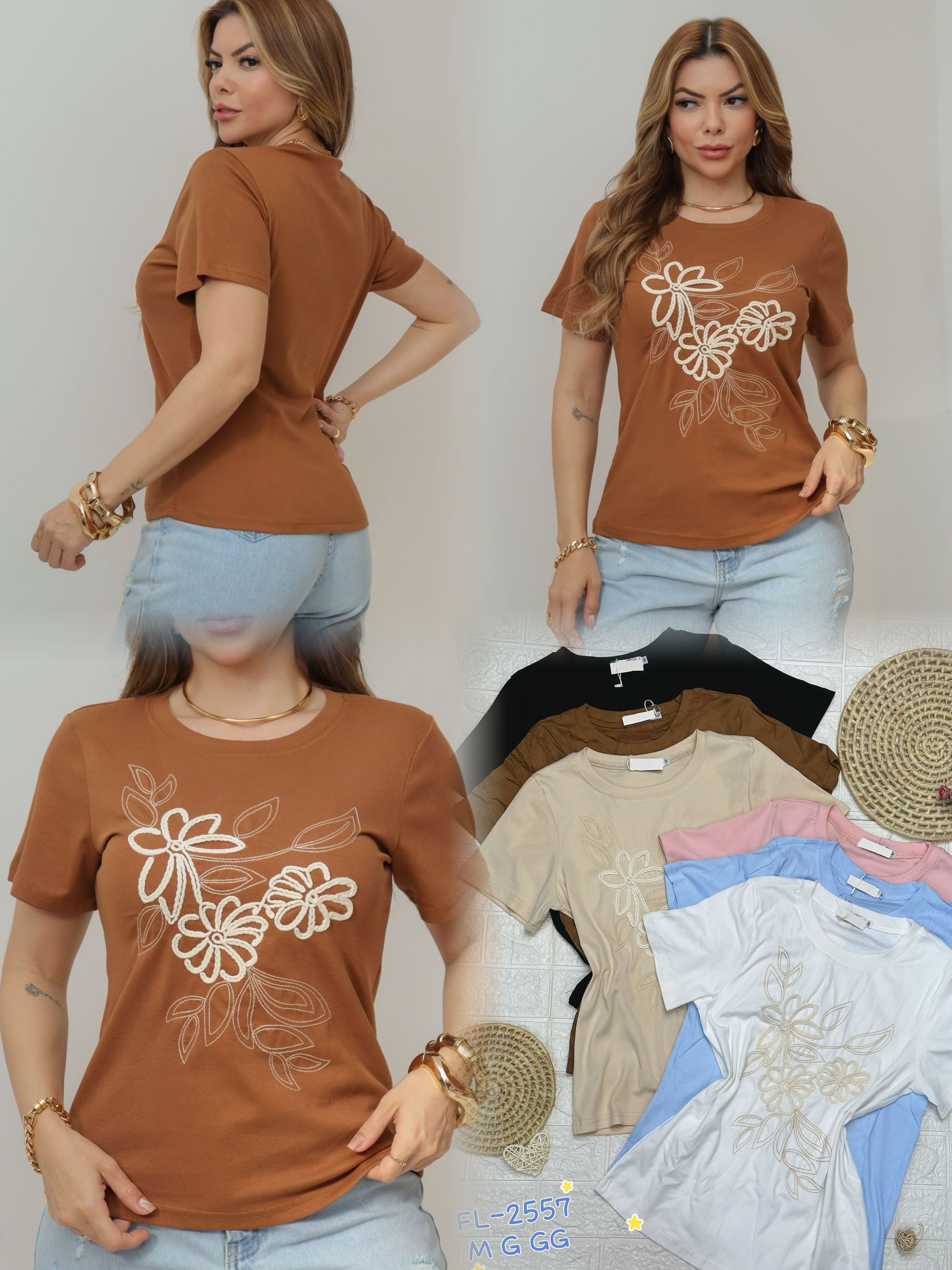 Blusa algodão T-shirts camisetas importado Flora 2557