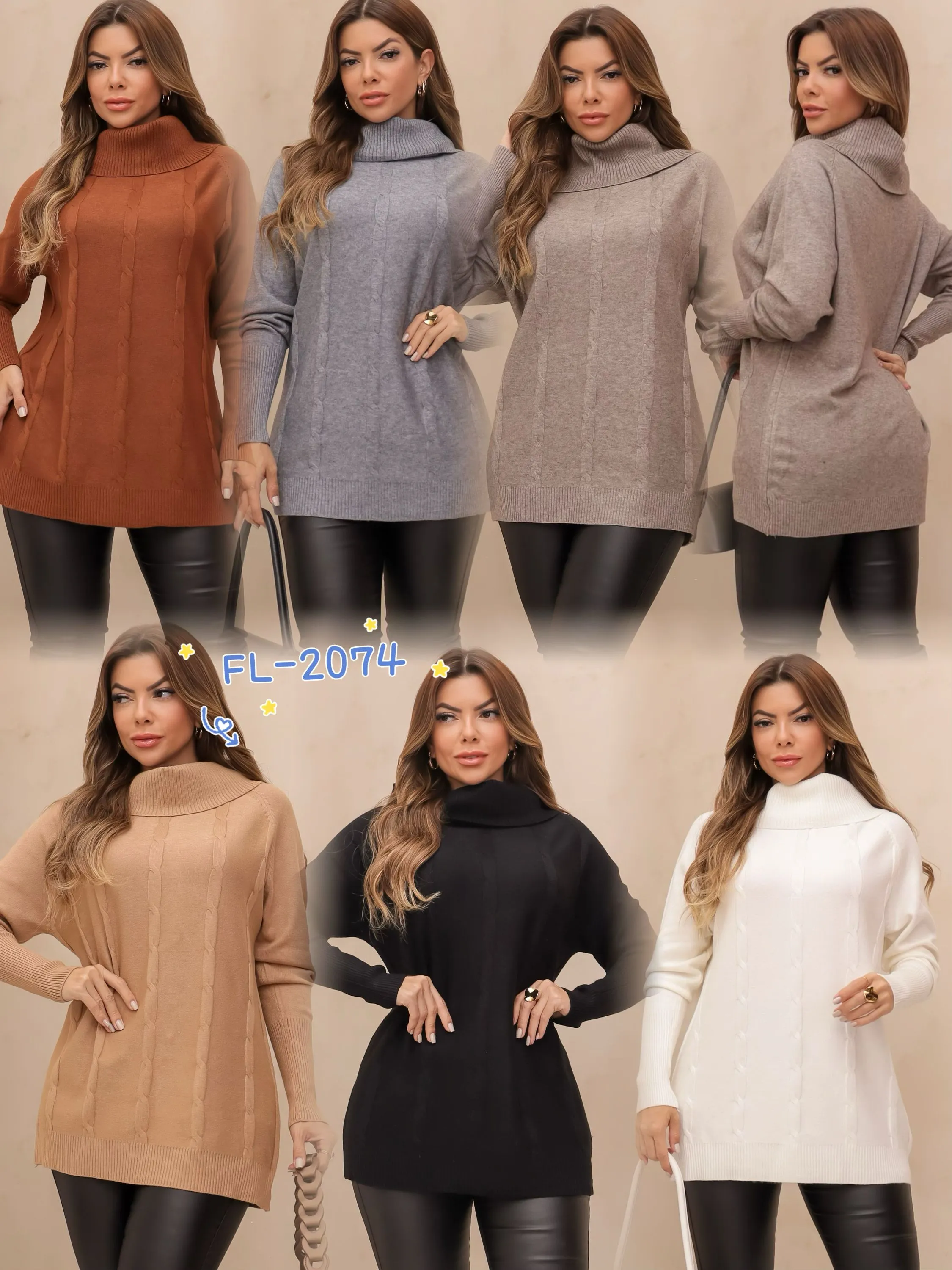 Blusa poncho grosso modal de lã importado Flora 2074