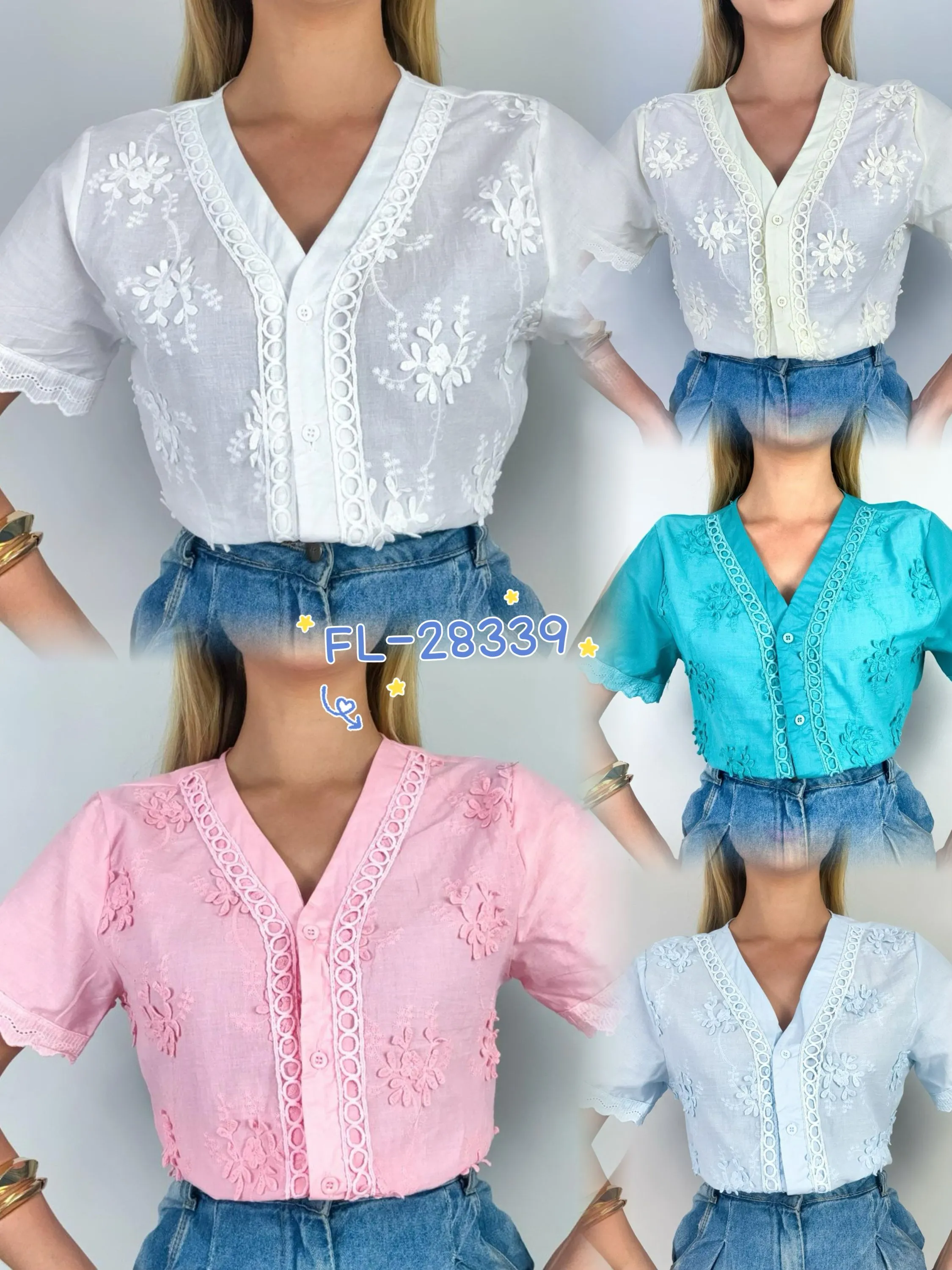 Blusa camisa de linho bordado importado Flora 28339