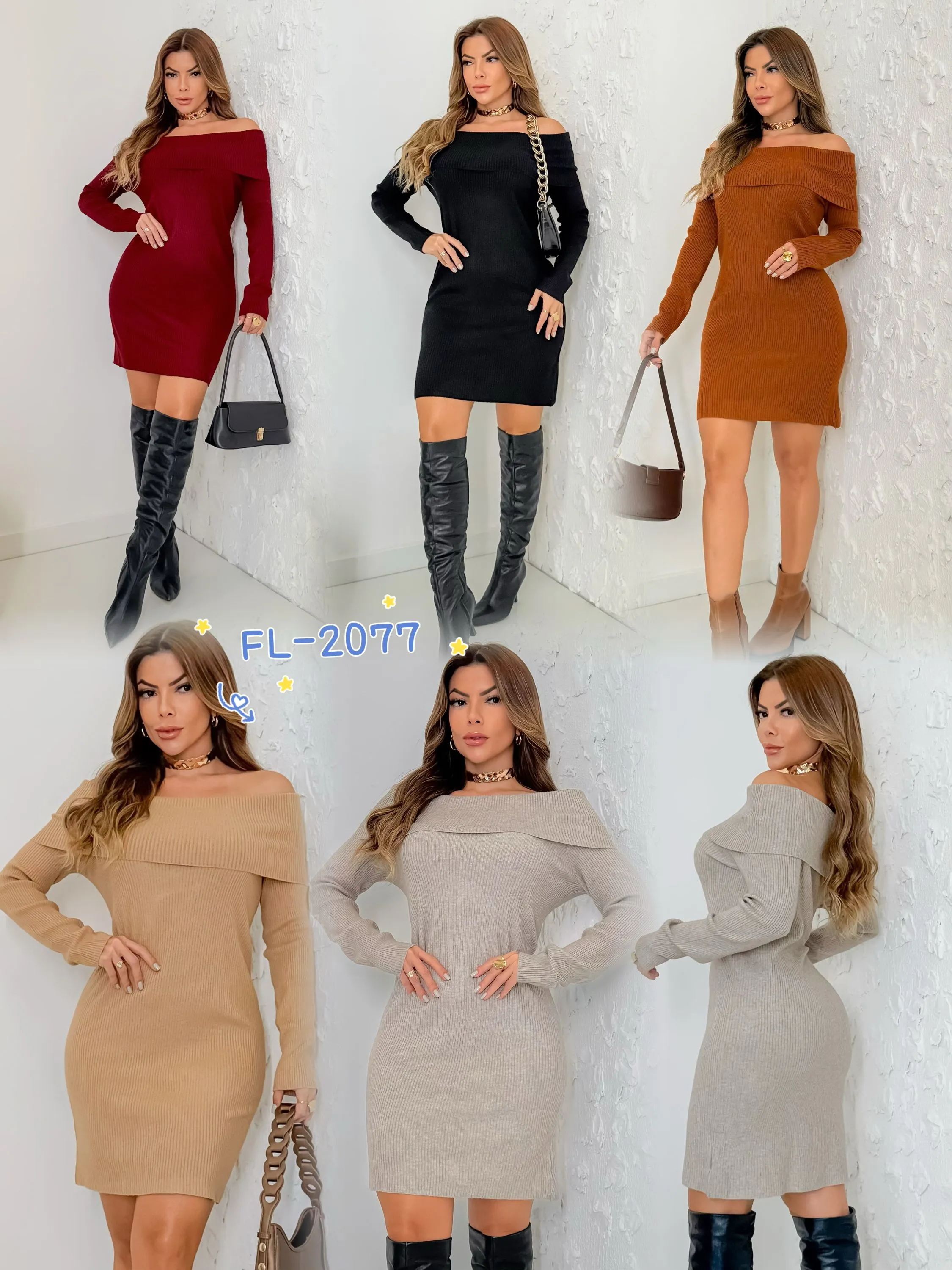 Vestido curto modal de lã importado Flora 2077