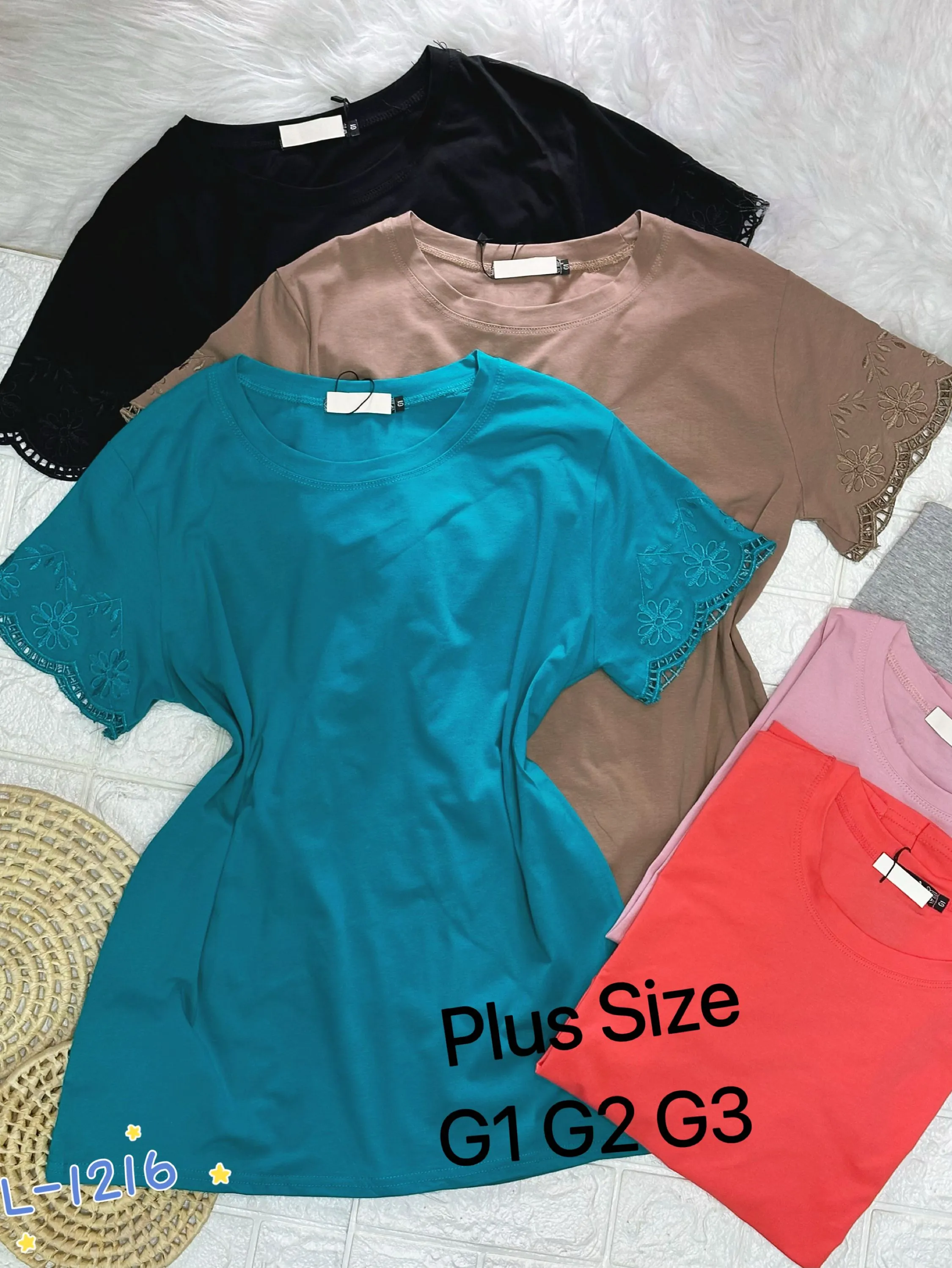 Plus Size blusa T-shirts algodão manga bordado importado Flora 1216