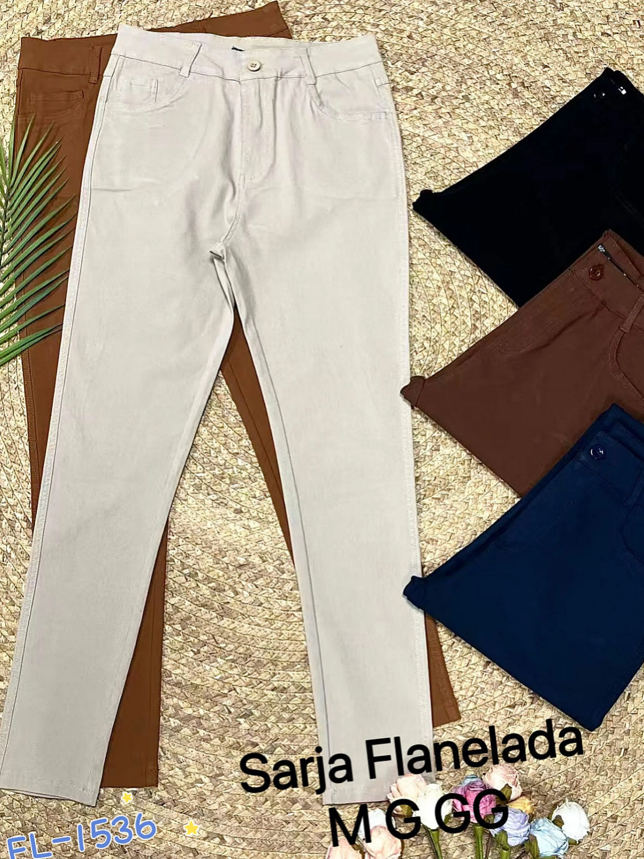 Calça Sarja com Flanelada com elástico Flora 1536