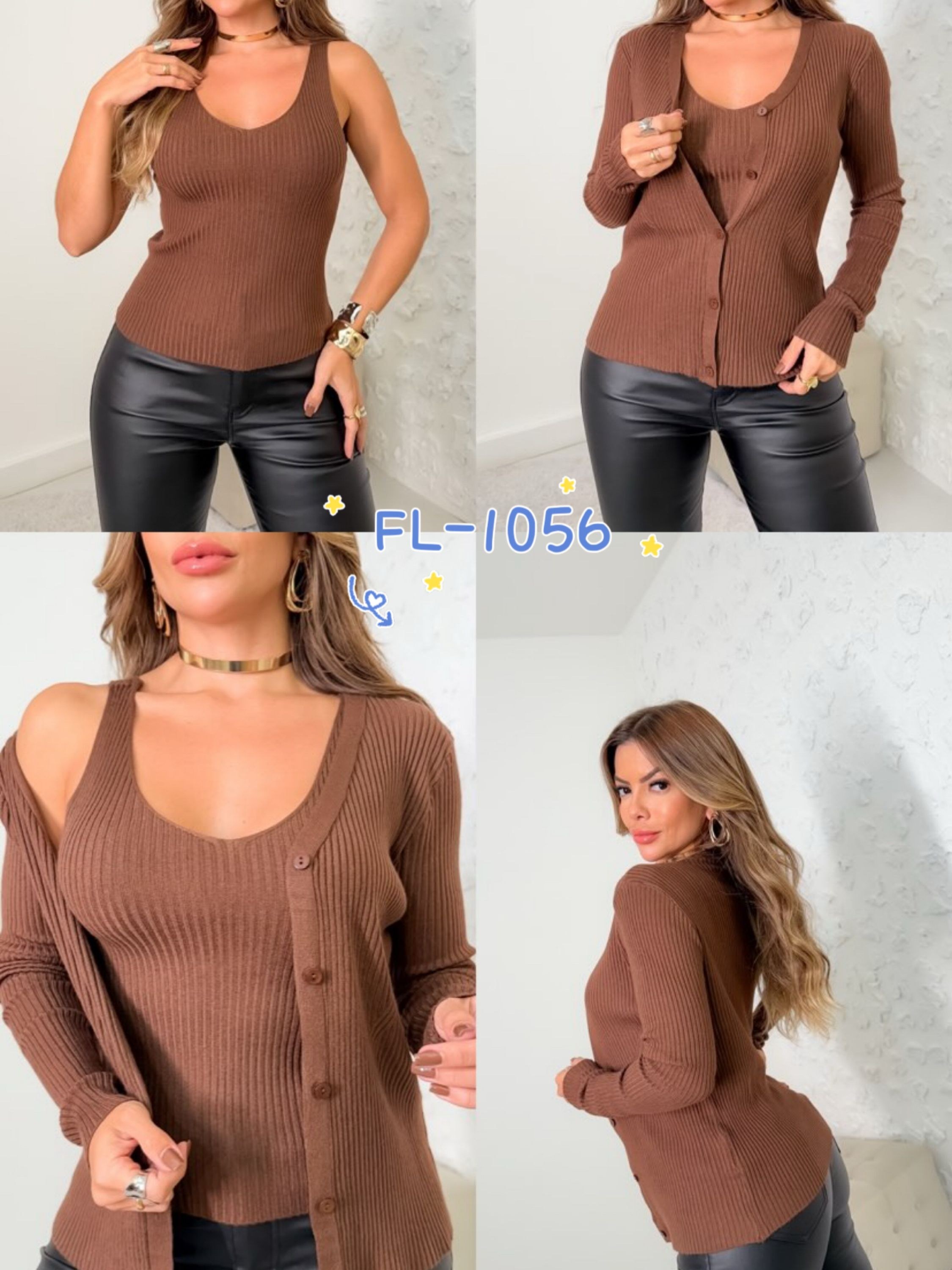 Blusa Conjunto (casaco +regata) modal de lã importado 1056