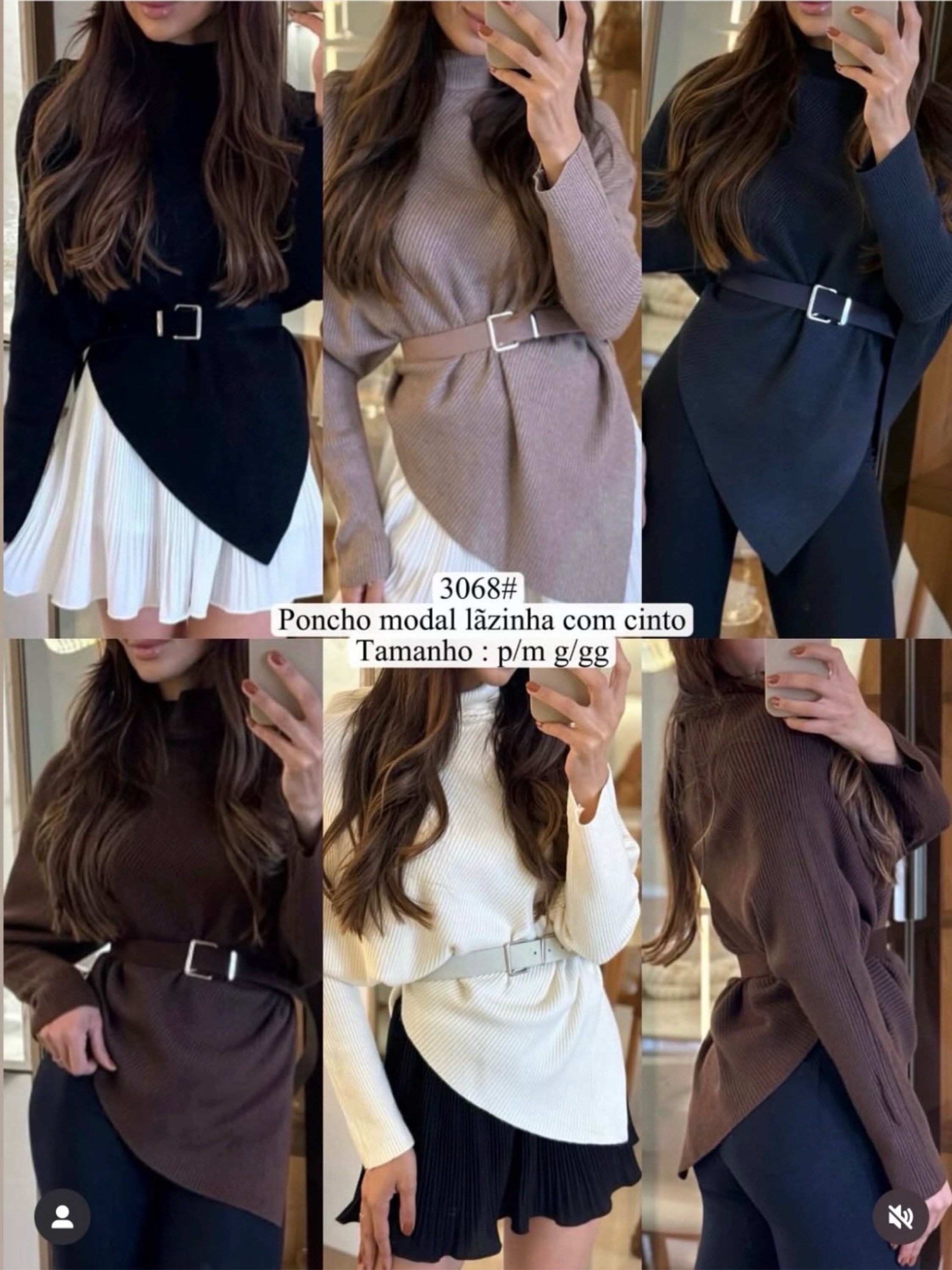 Blusa poncho de modal com cinto importado 3068