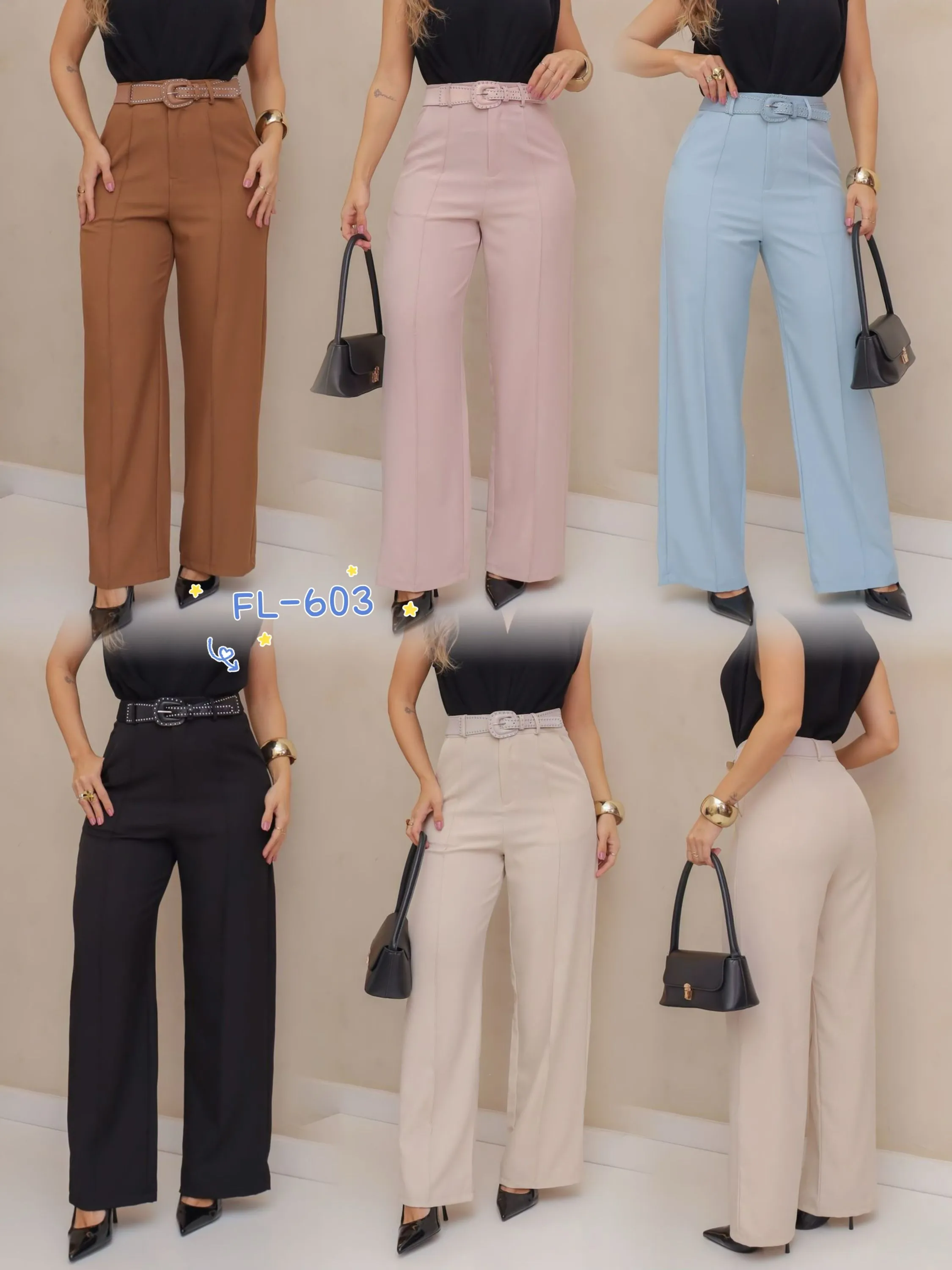 Calça pantalona alfaiataria com cinto Flora 603
