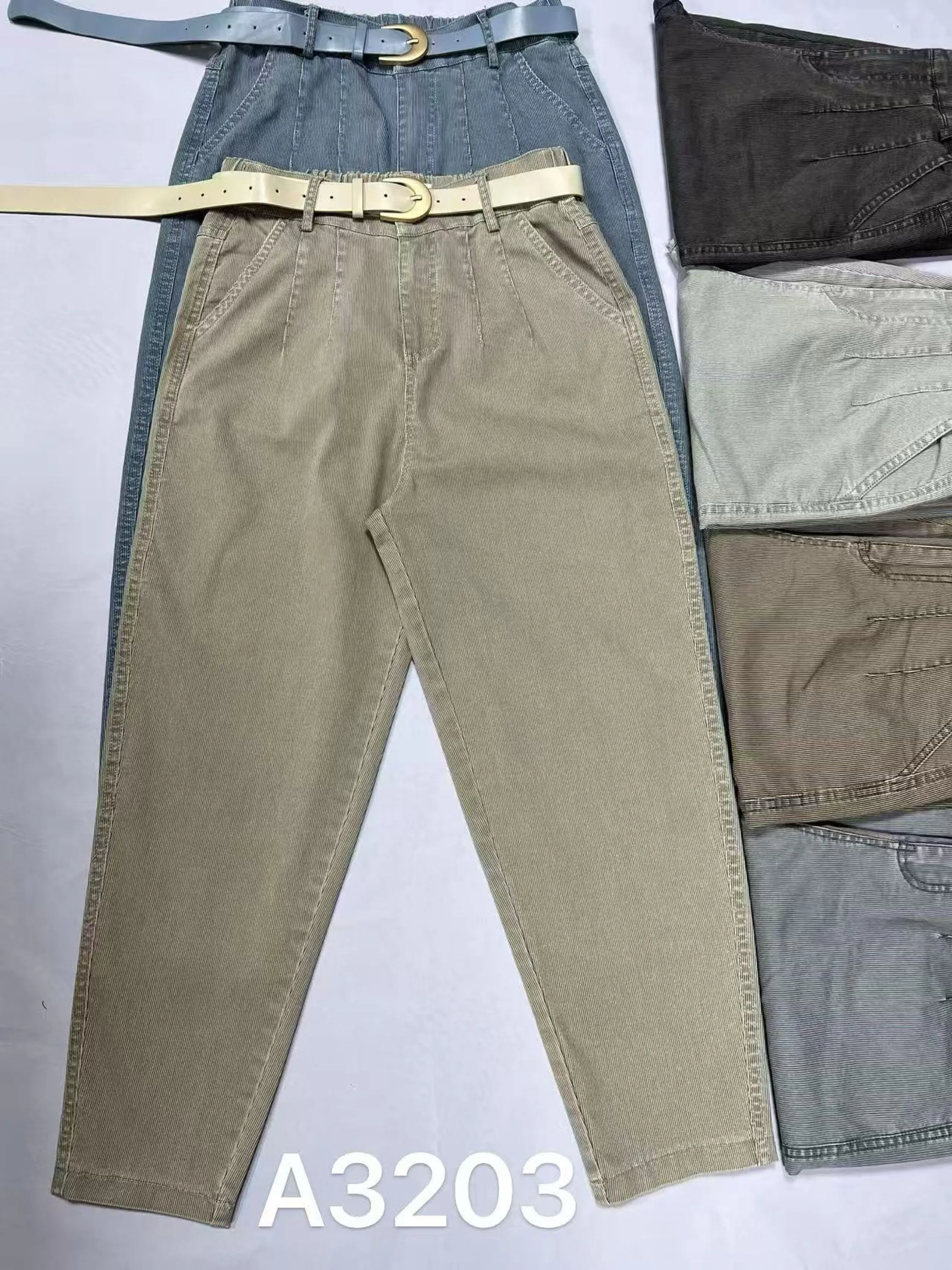 Calça listra de sarja com elastano com cinto importado 3202