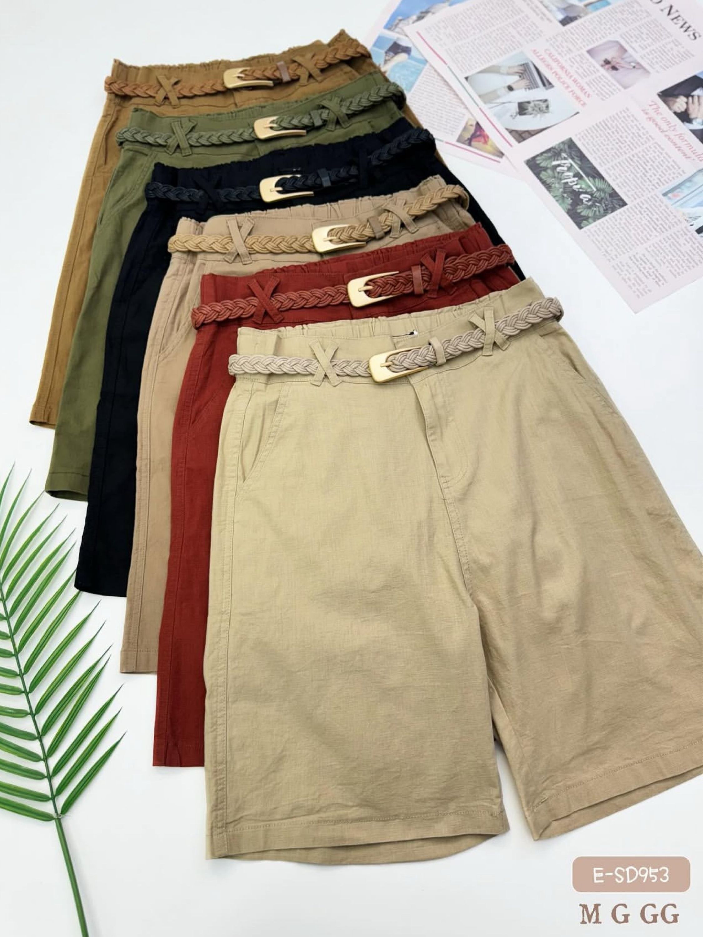 Short bermuda de linho com elastano com cinto 953