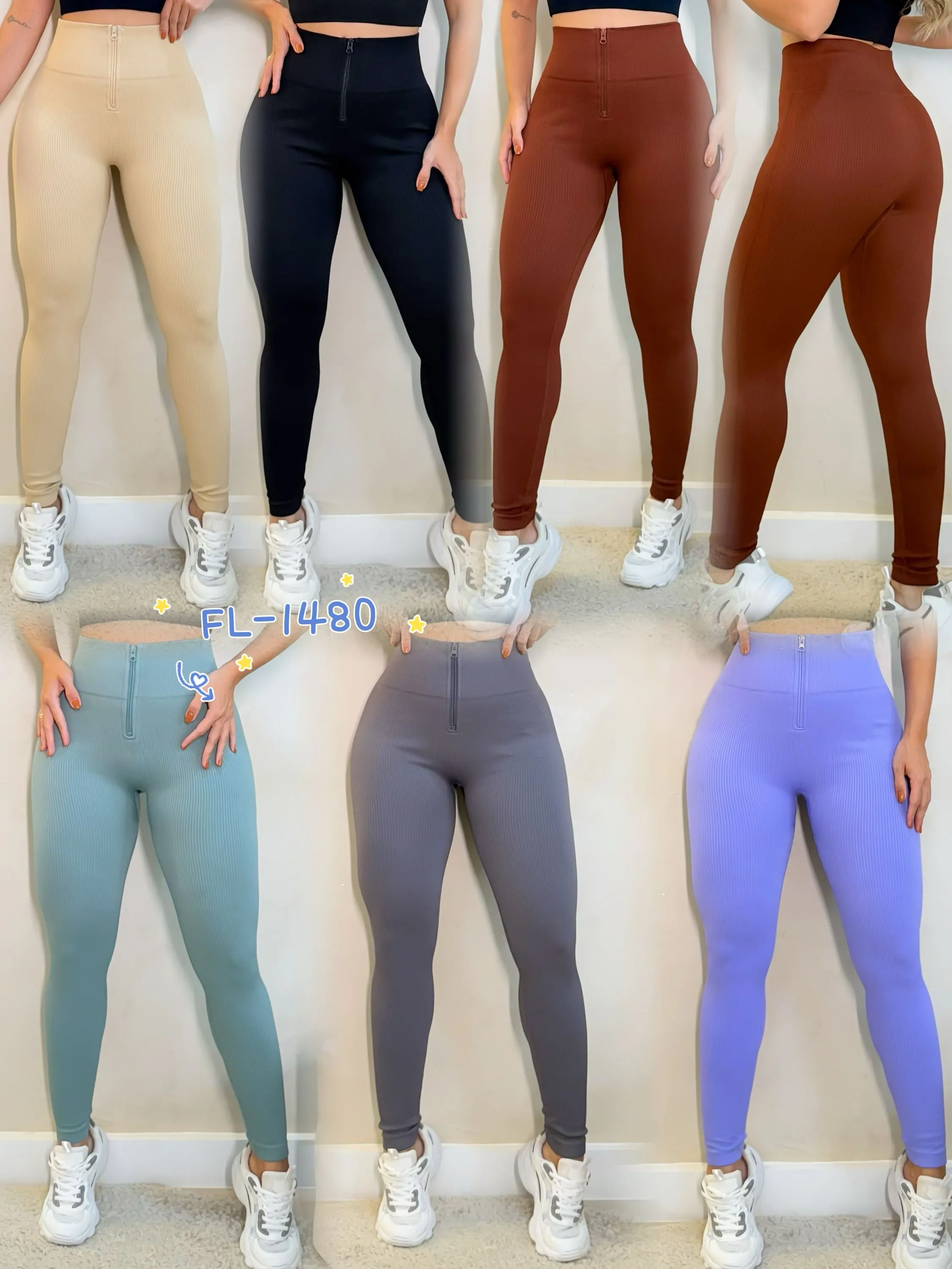 Calça legging com zíper canelado poliamida Flora 1480