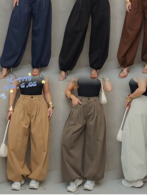 Calça wide leg cintura alta pregas com punho 7775