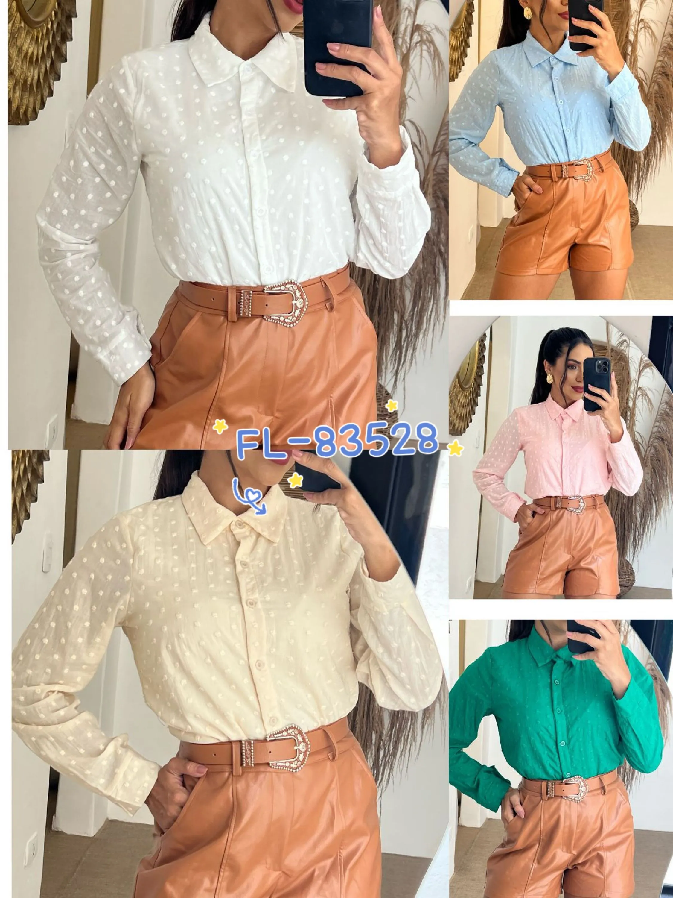 Blusa Camisa  bordado pipoca Flora FL-83528