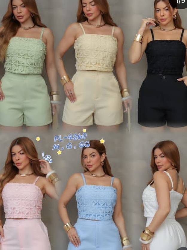Conjunto de cropped com bojo e shorts 4260