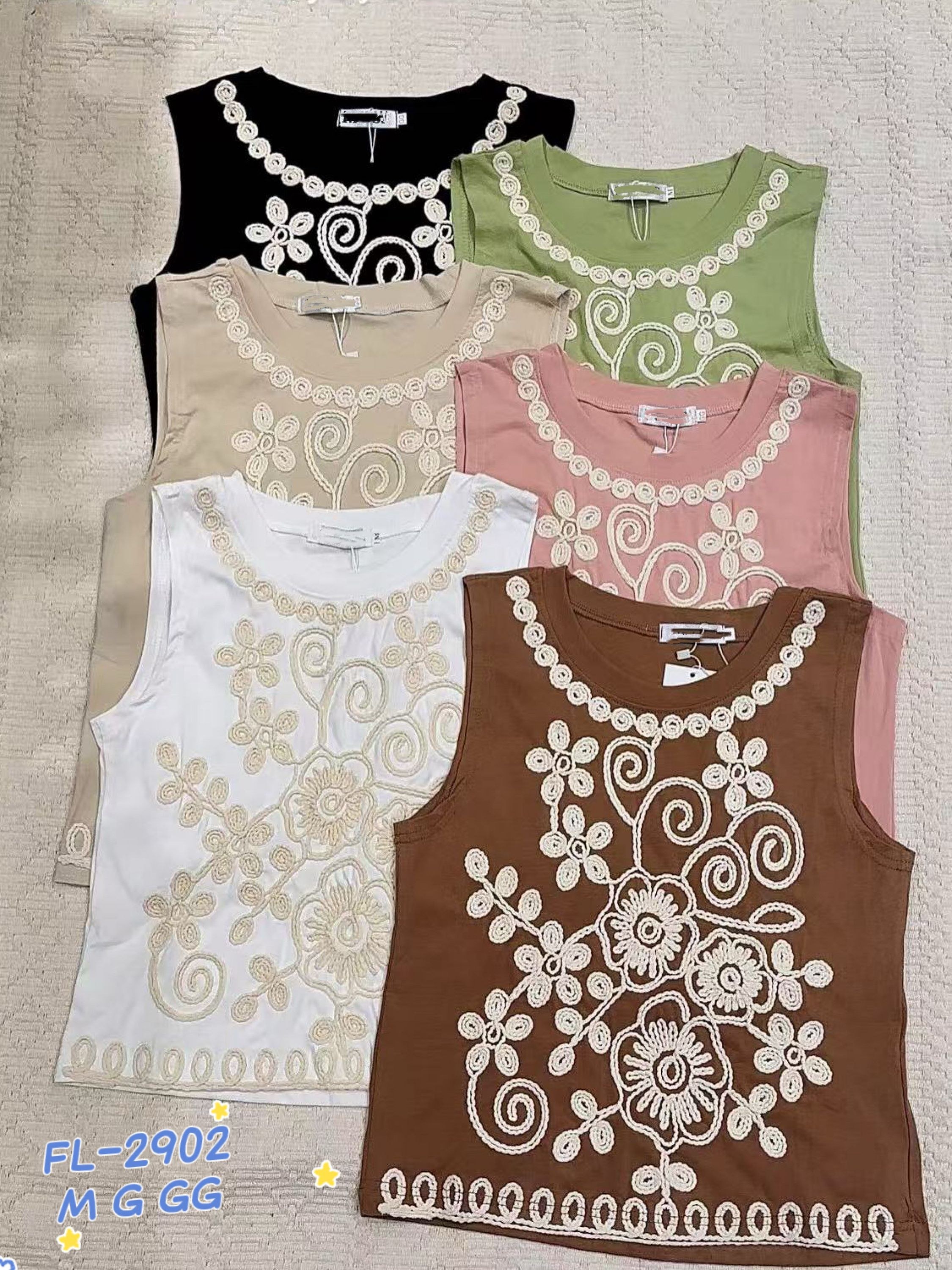 Blusa regata de algodãcom bordado importado 2902