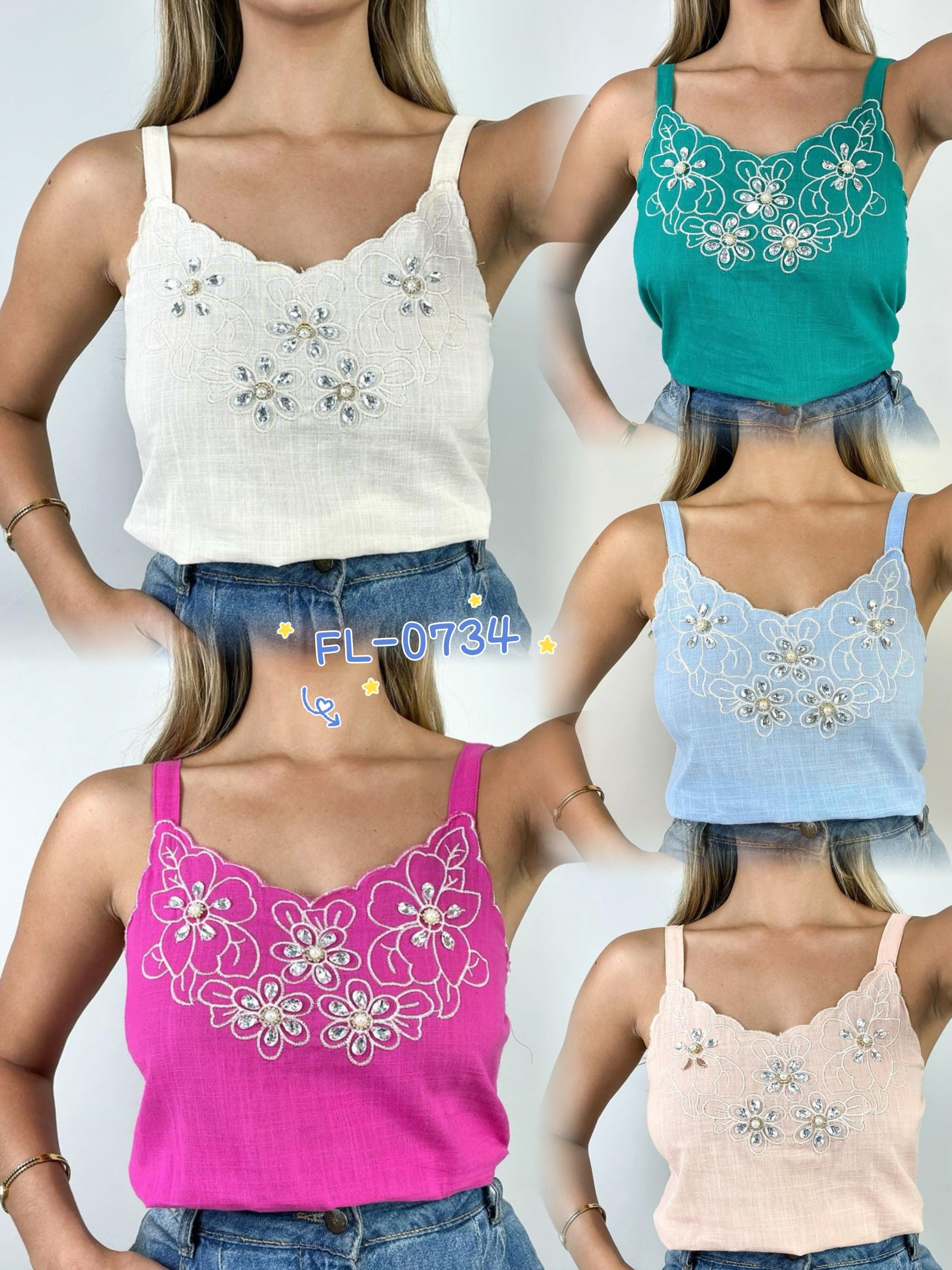 Blusa Regata de linho importado Flora 0734