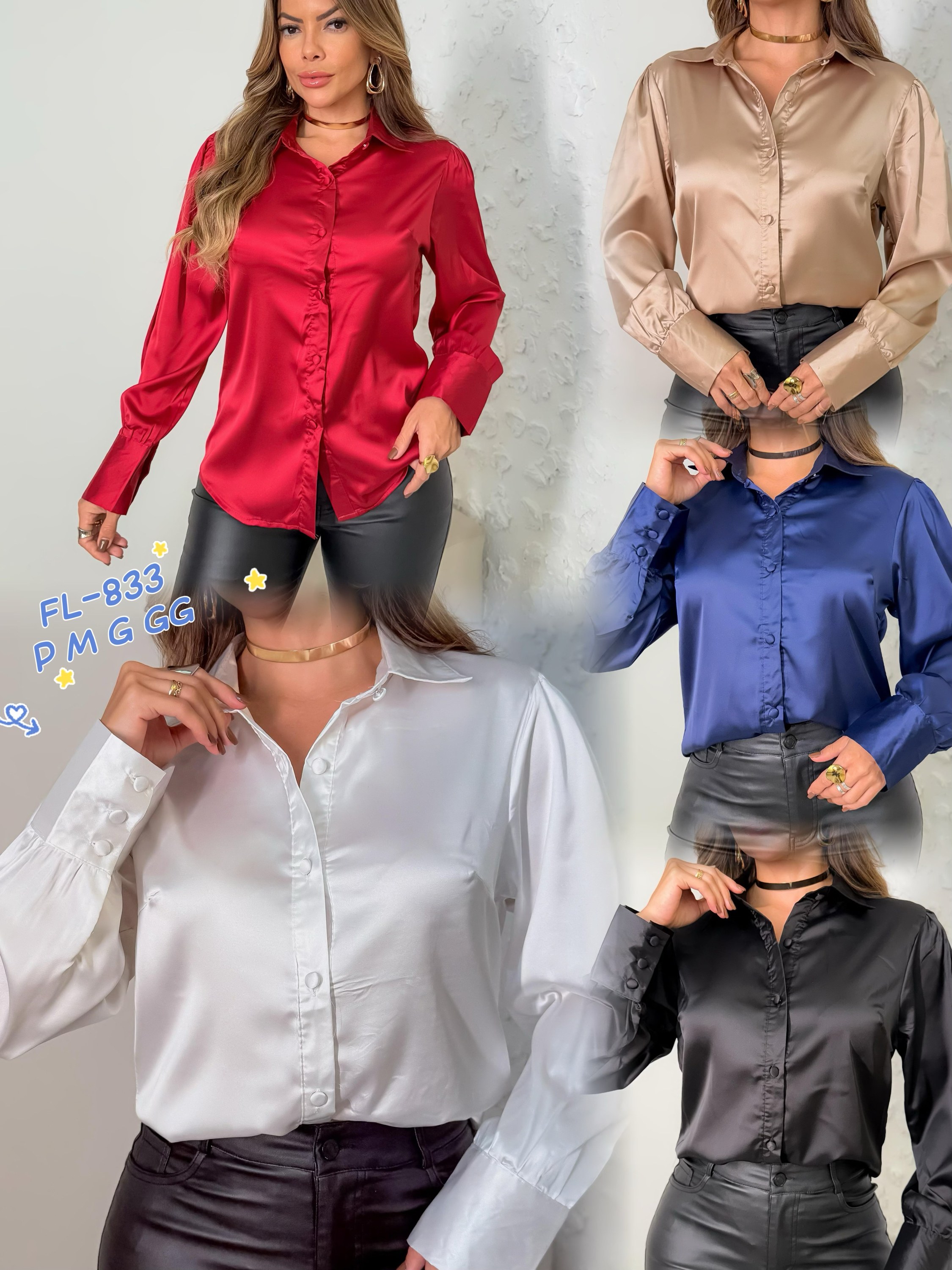 Blusa camisa de cetim importado 833