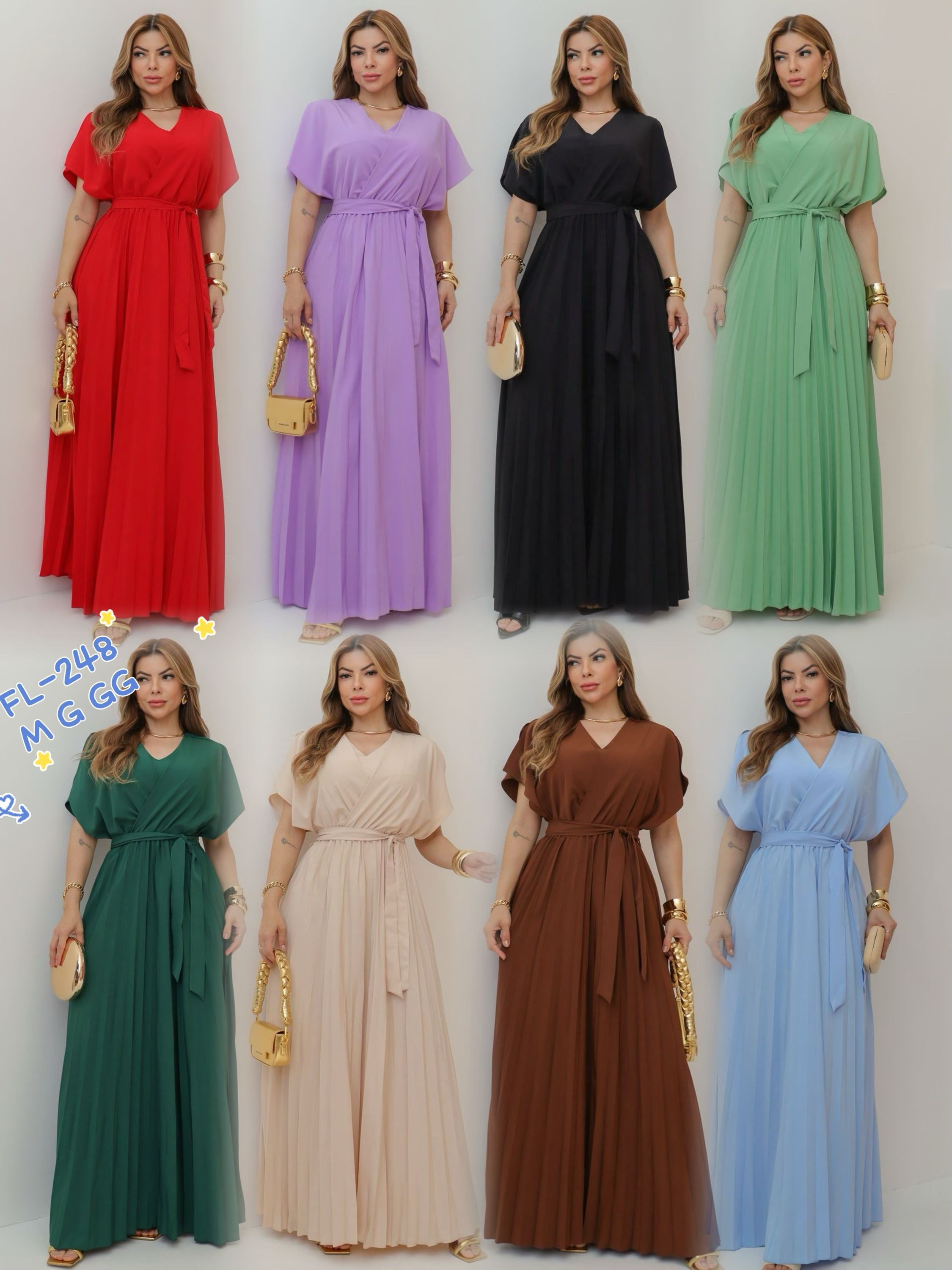 Vestido longo de crepe com cinto 248