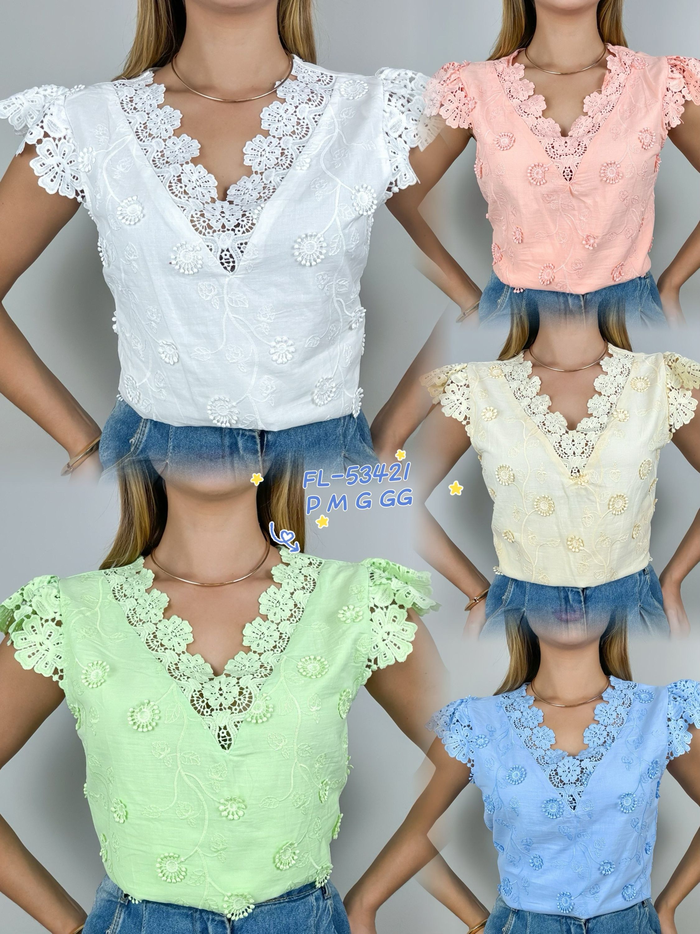 Blusa de linho bordado importado Flora 53421