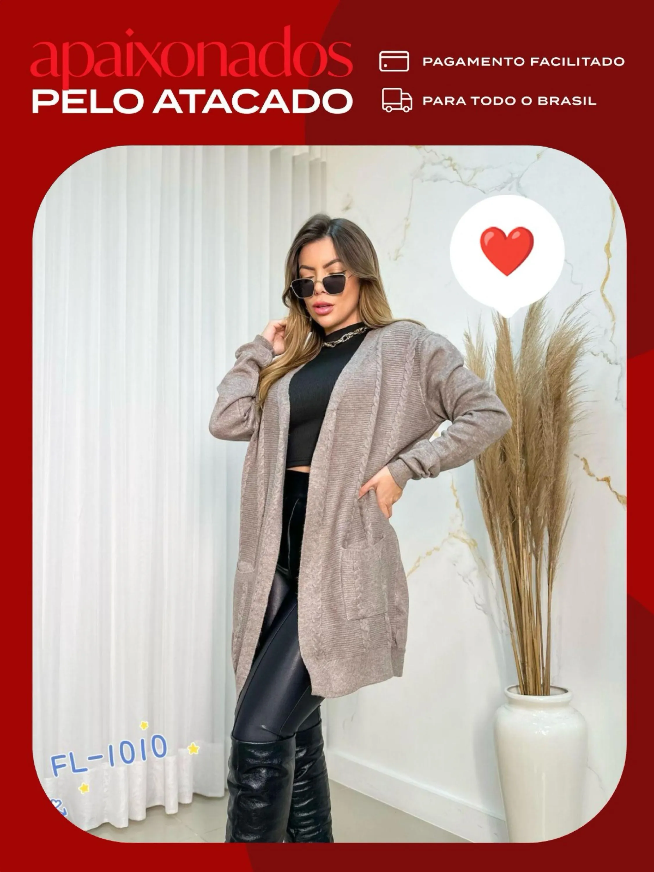 Cardigan grosso de lãzinha modal importado FLora 1010