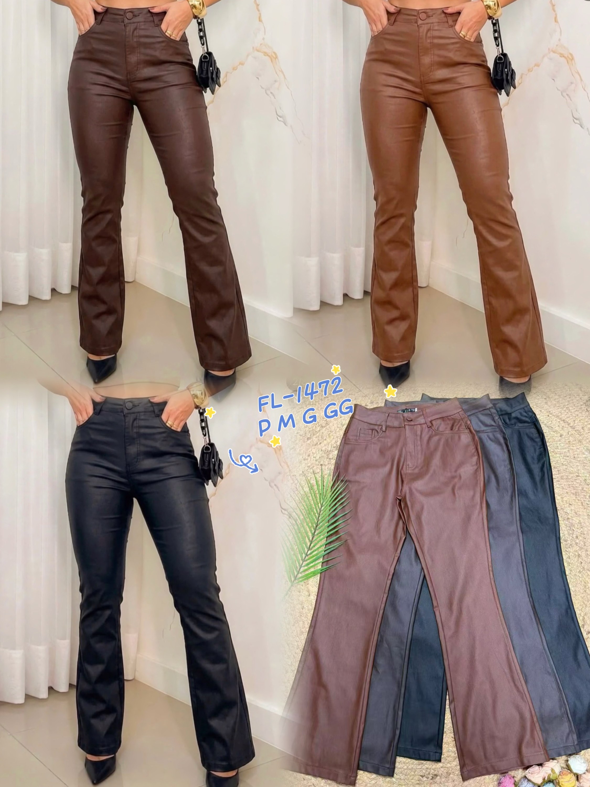 Calça Flare de resinada importado 1472