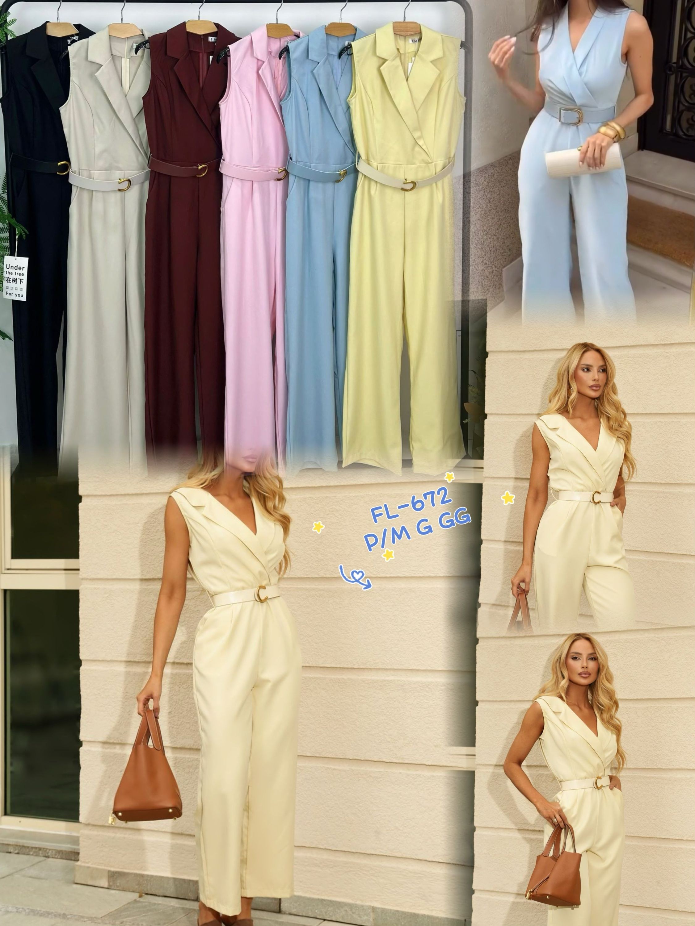 Macacão de alfaiataria com cinto importado Flora 672