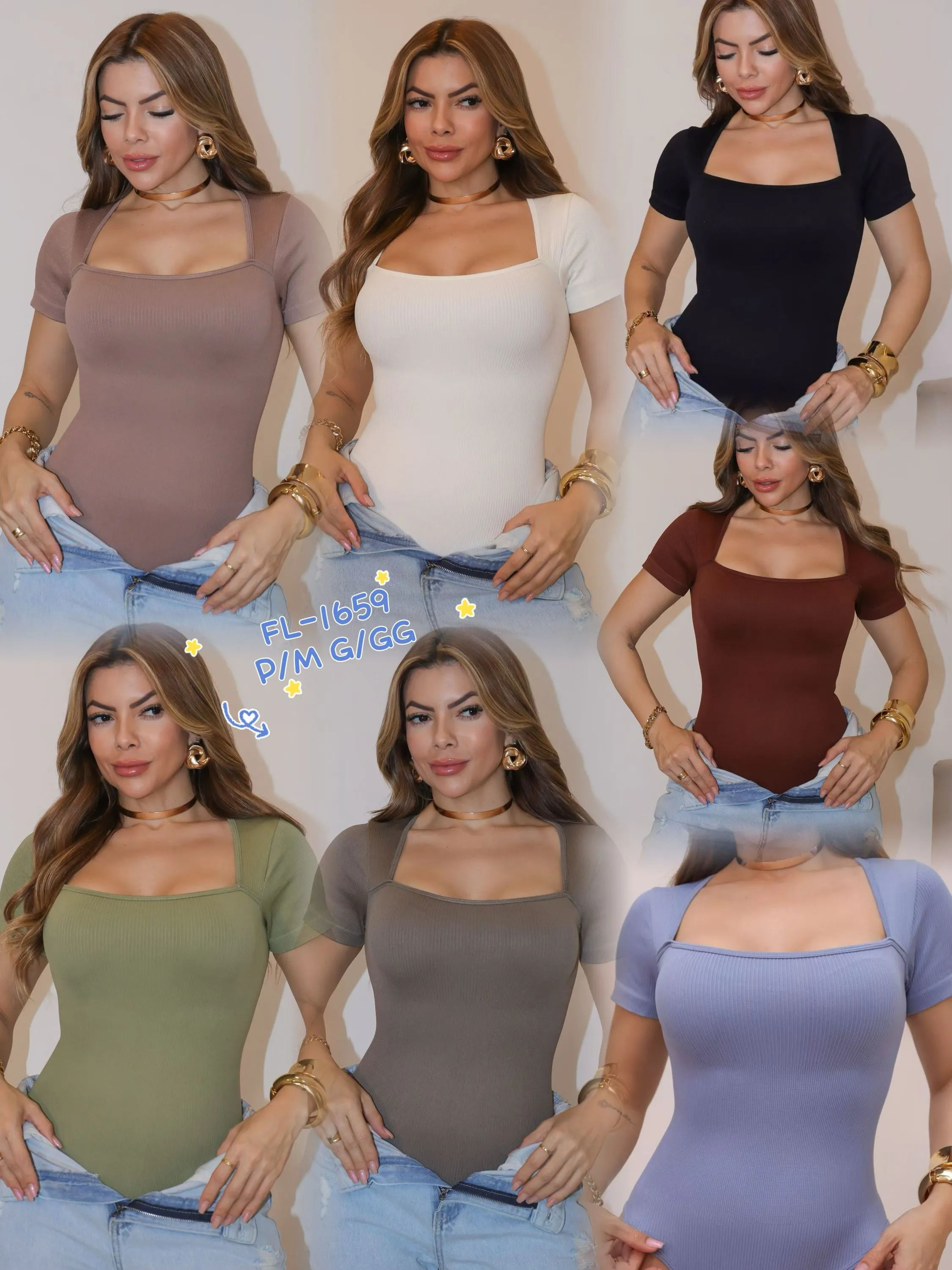 Blusa body de algodão canelado importado Flora 1659
