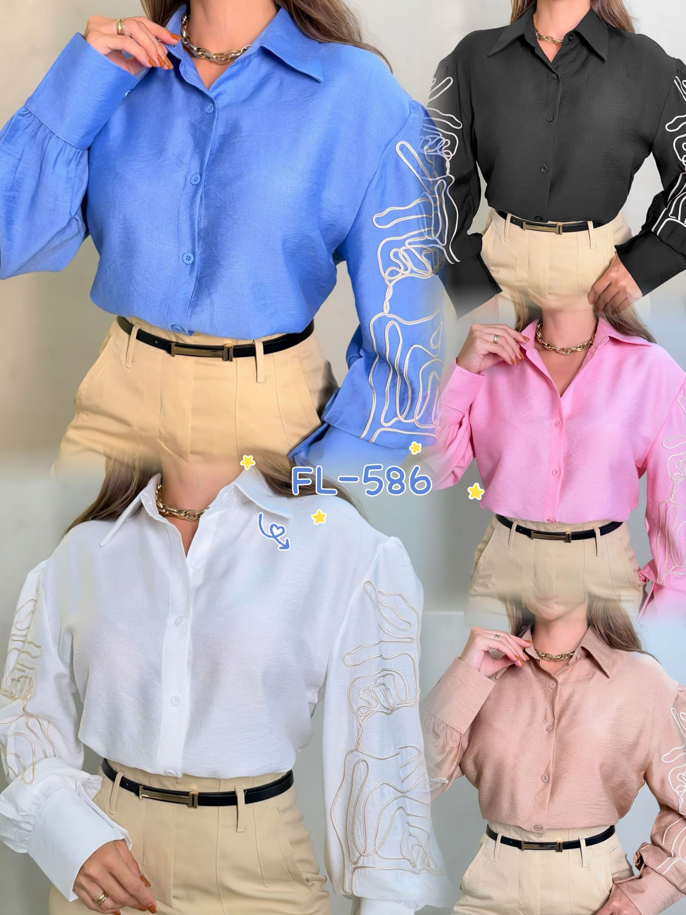 Blusa camisa manga bordado Flora 586