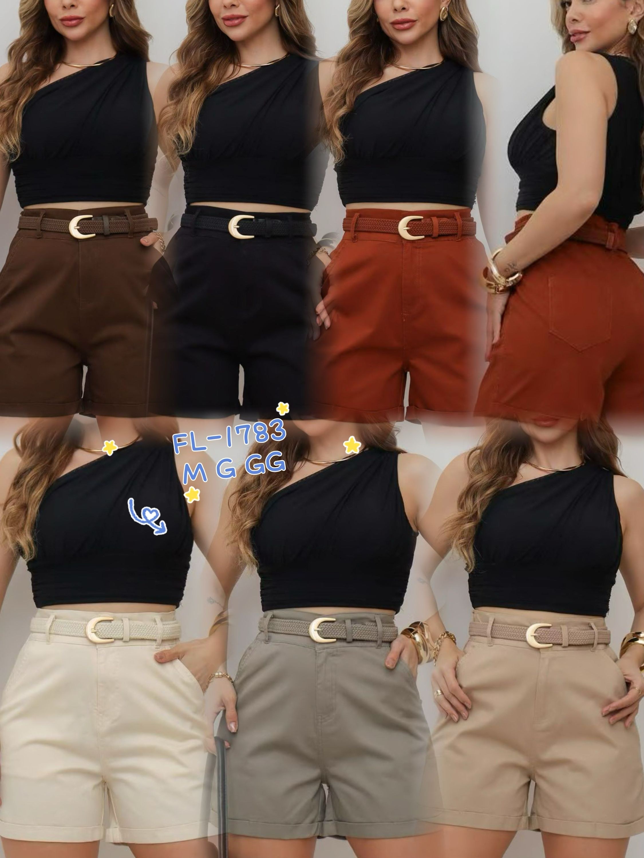 Short de sarja com elastano com cinto importado 1783