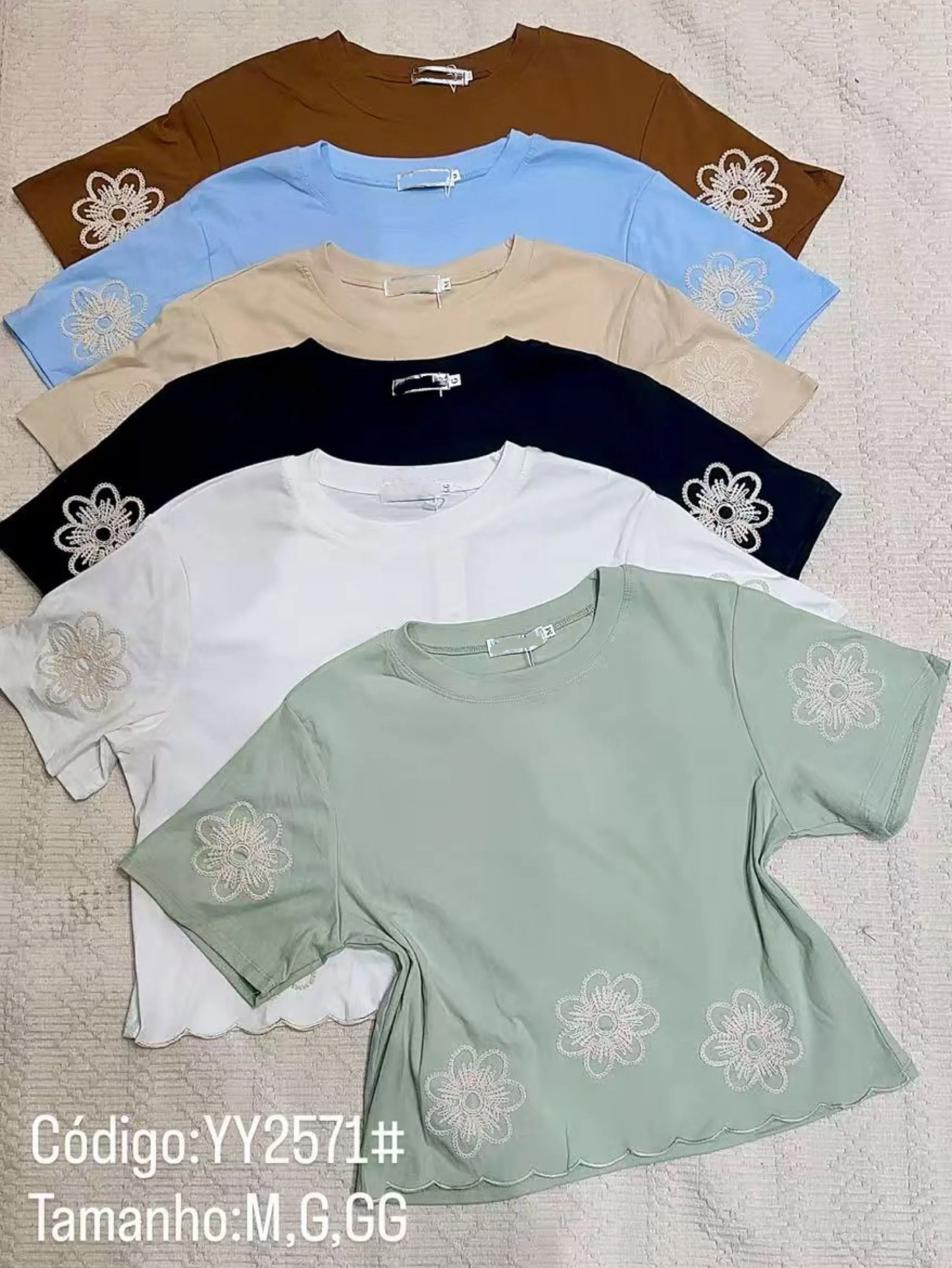 Blusa cropped algodão canelado com bordado importado 2571