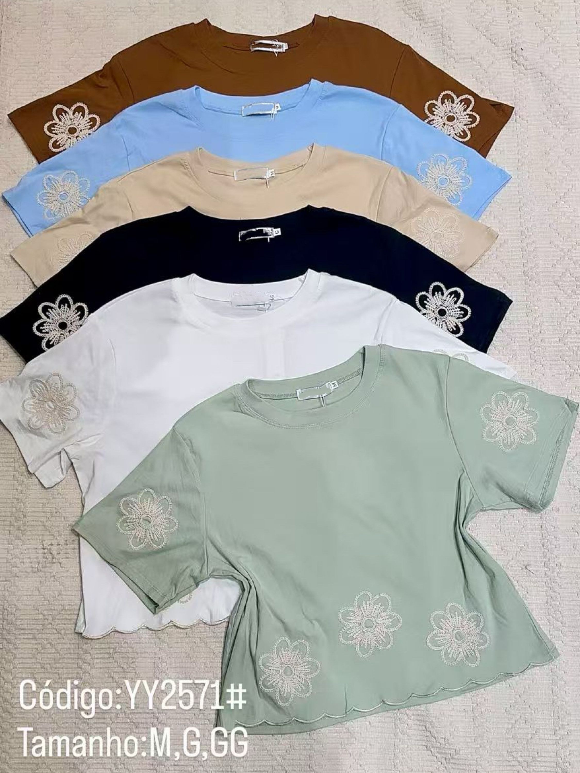 Blusa cropped algodão canelado com bordado importado 2571