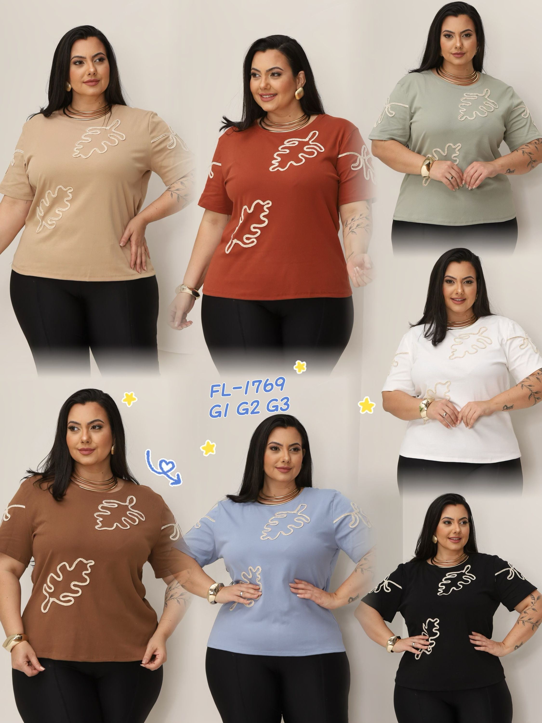 Blusa Plus Size algodão canelado com bordado importado 1769