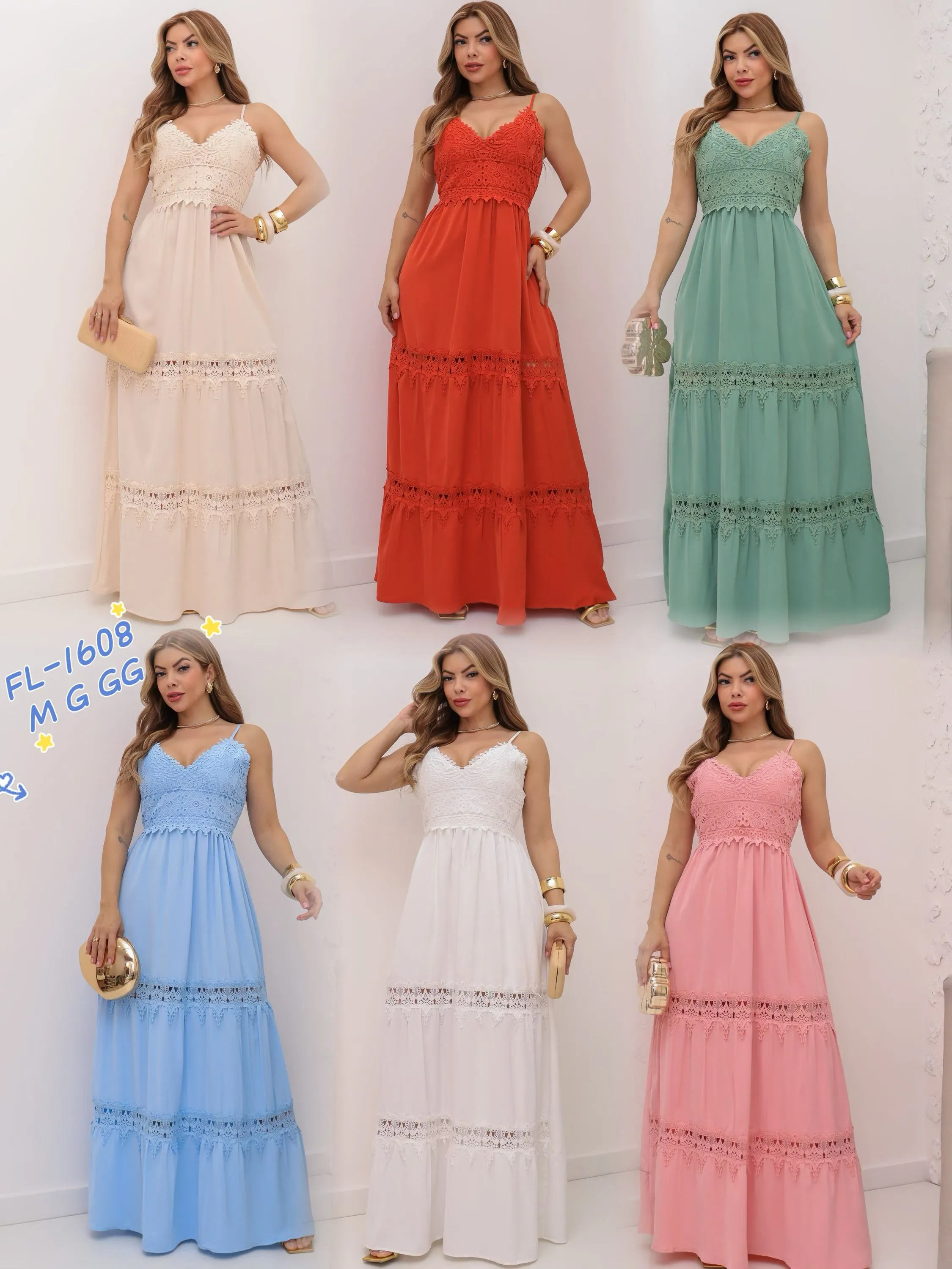 Vestido longo com renda com bojo importado 1608