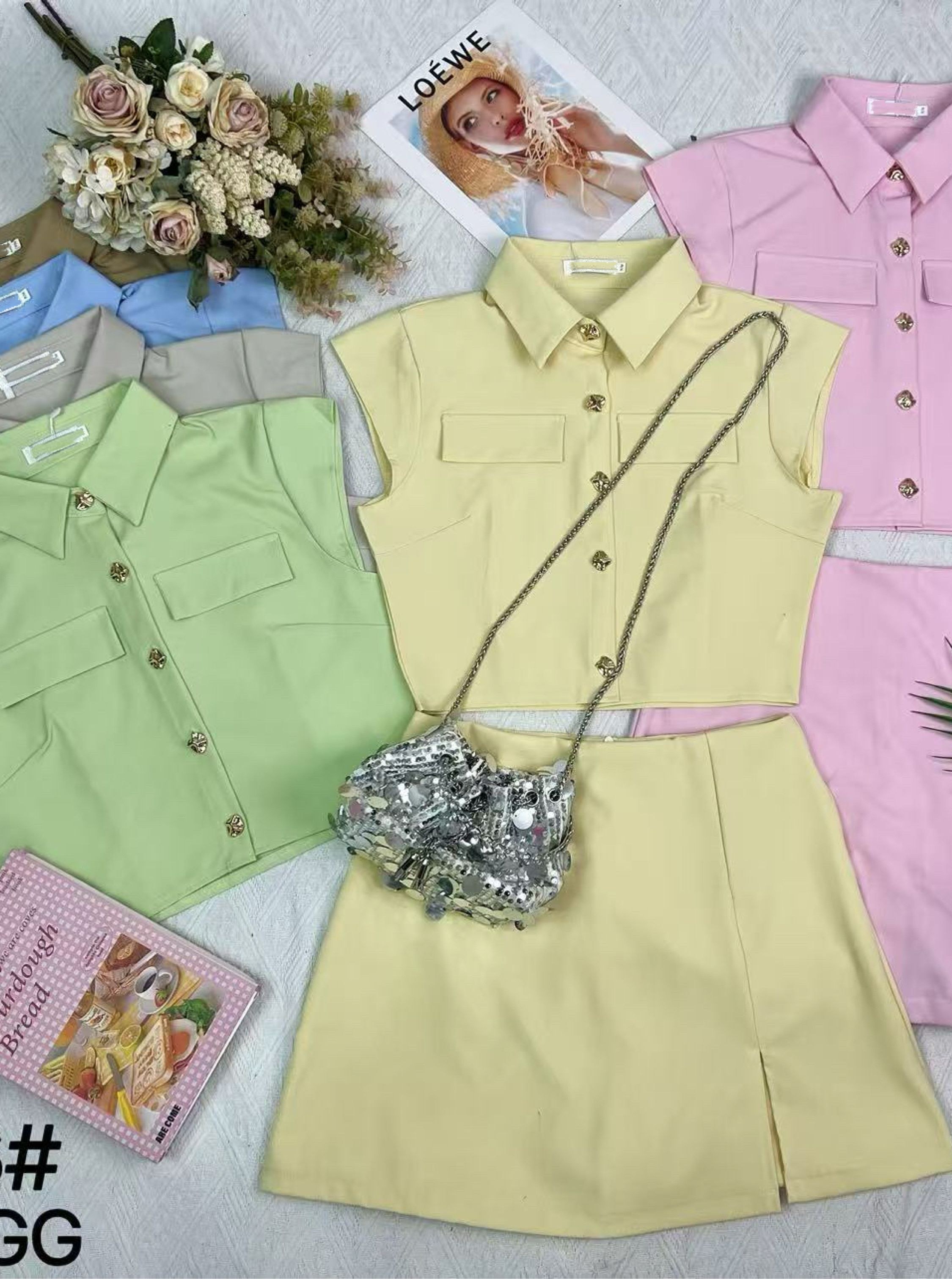 Conjunto cropped com short saia de alfaiataria importado 696