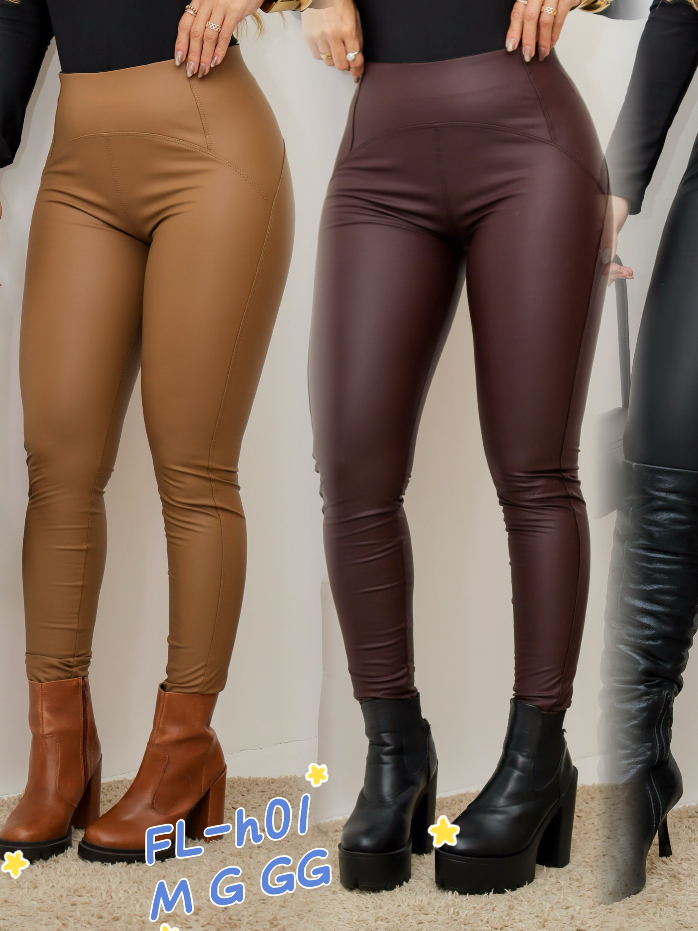 Calça legging de couro resinado flanelado importado h01